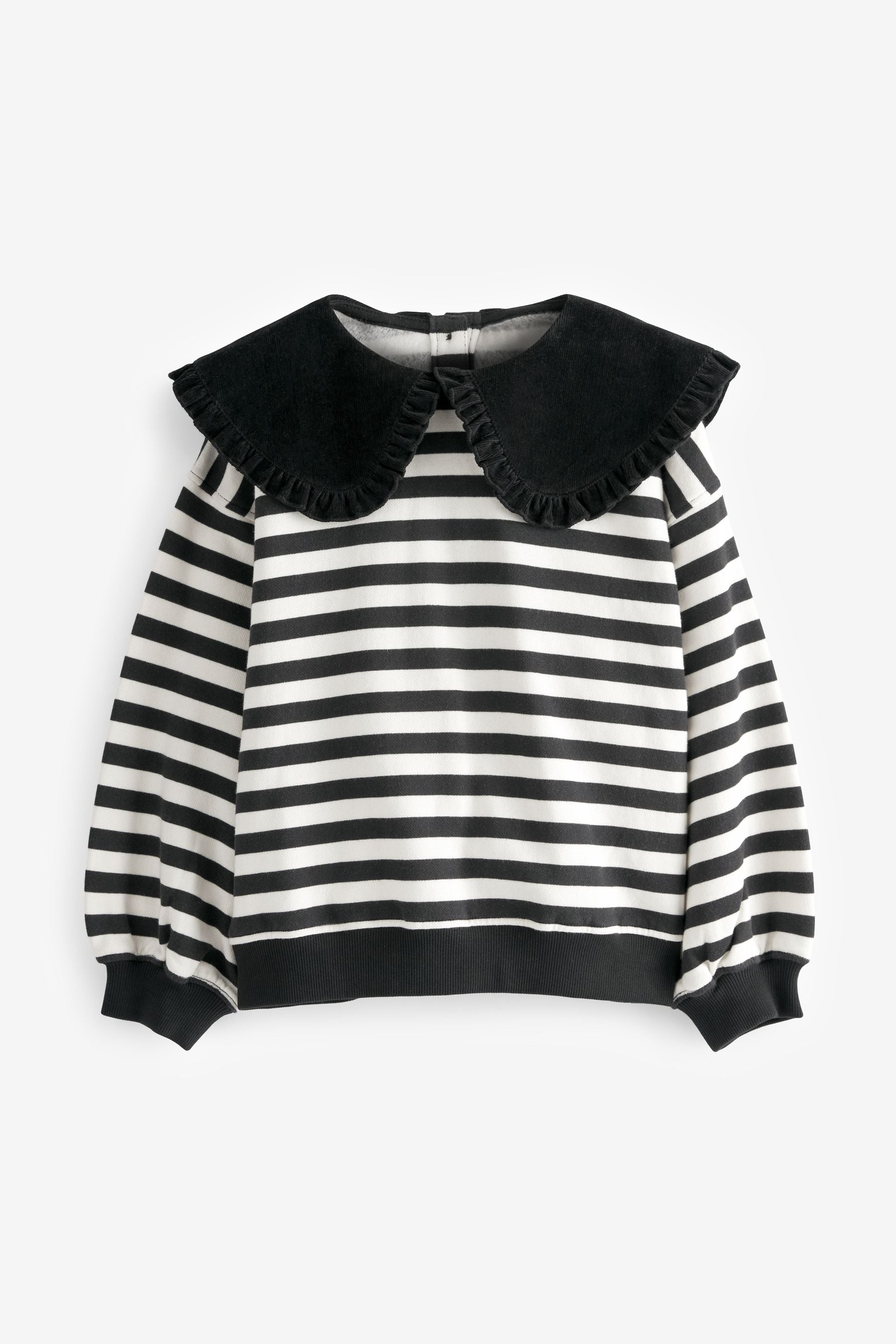 Black/White Stripe Collar Crew Sweatshirt (3-16yrs)