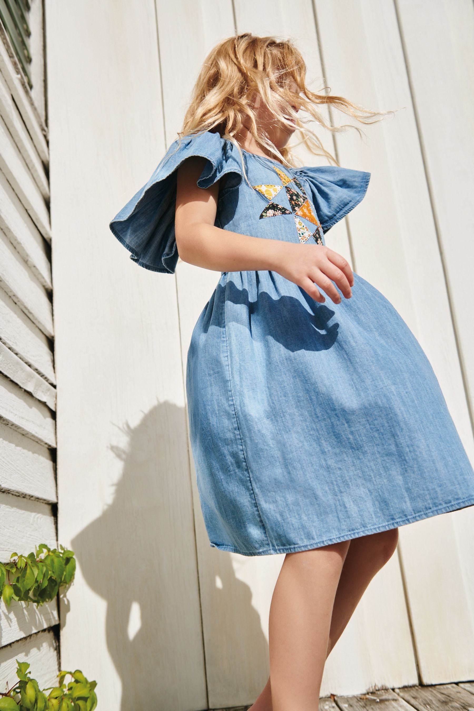 Blue Patchwork Denim Dress (3-16yrs)