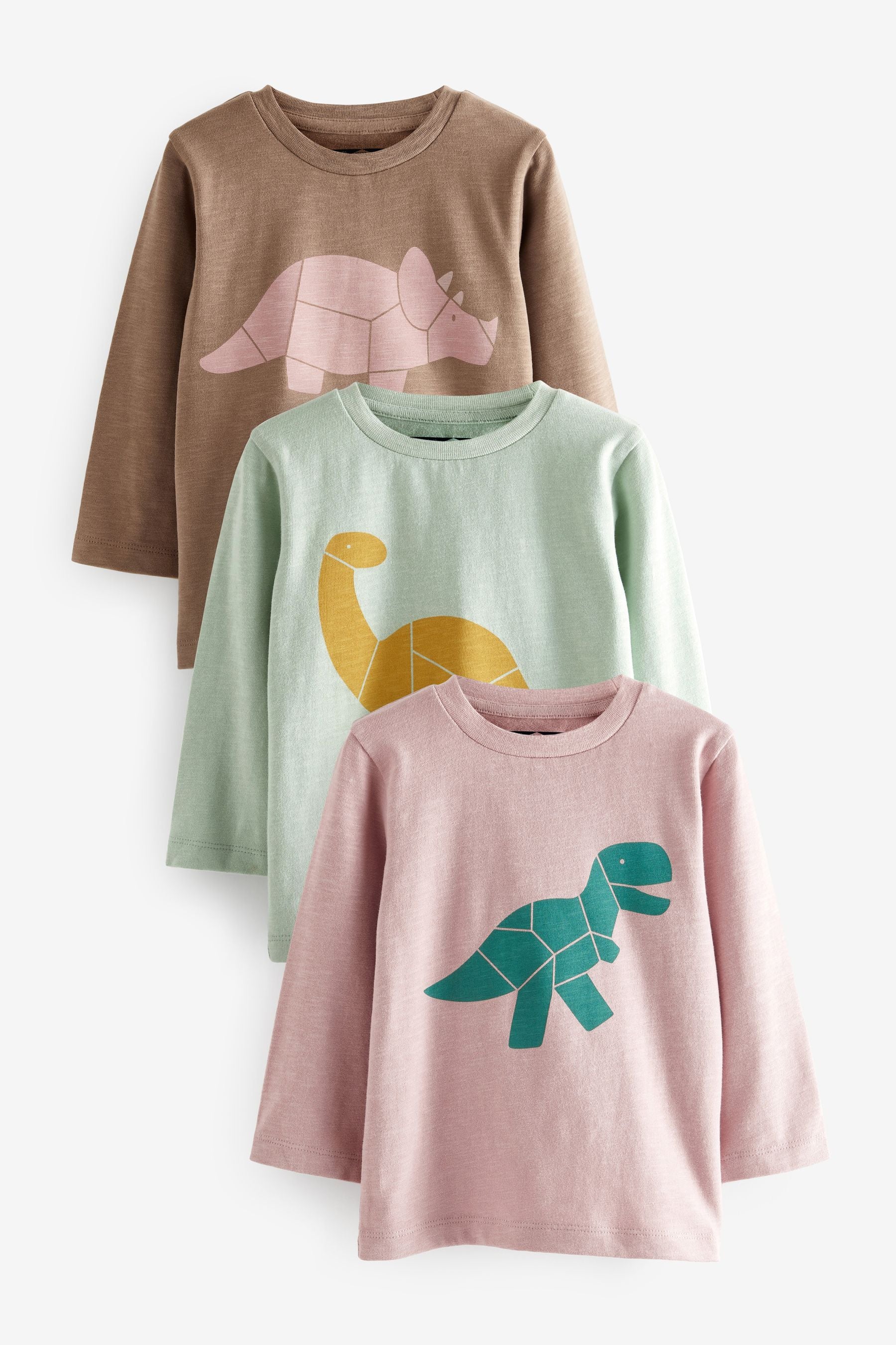 Multi 3 Pack Long Sleeve Dinosaur T-Shirts (3mths-7yrs)