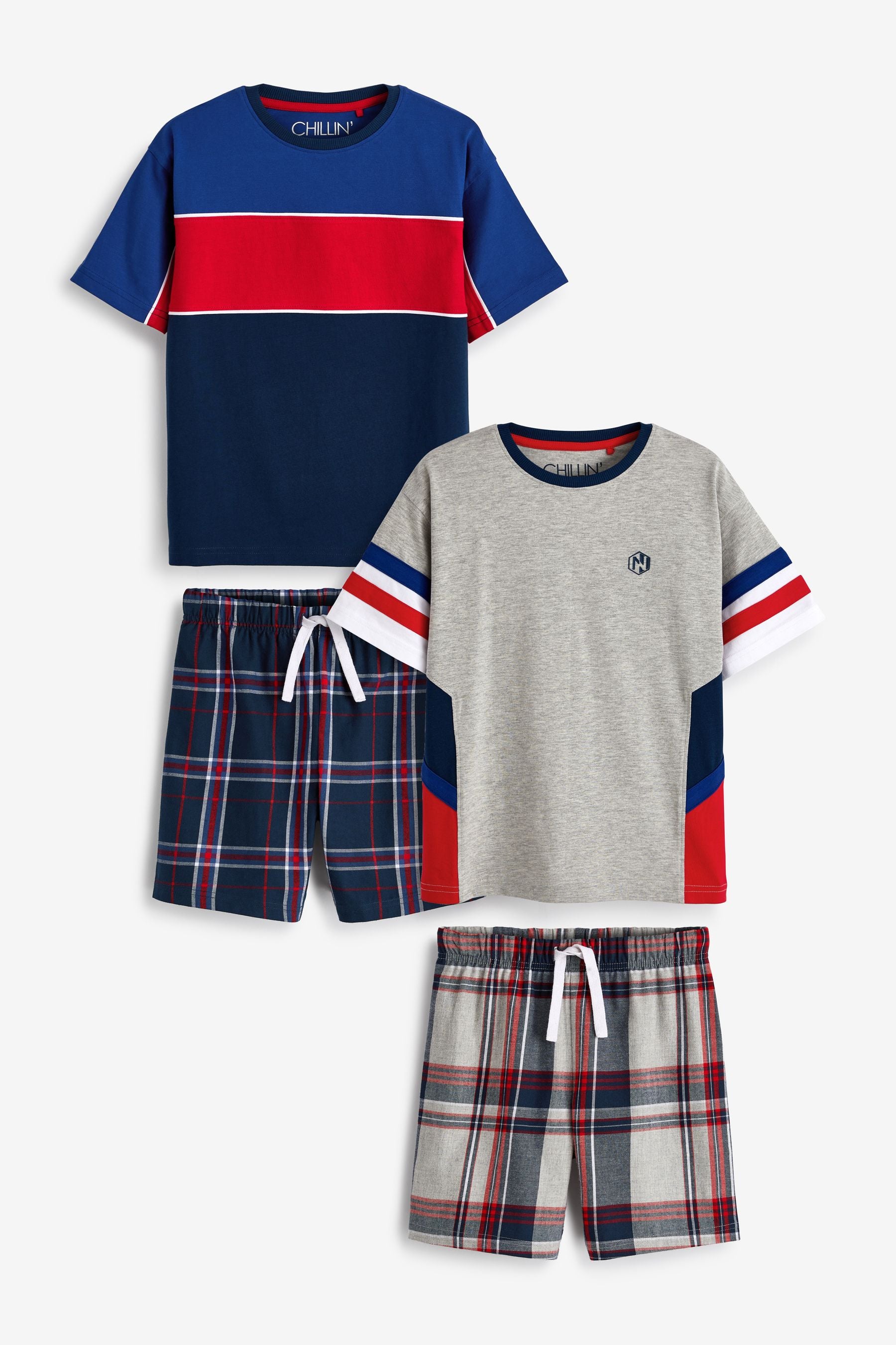 Red/Blue 2 Pack Check Short Pyjamas (1.5-16yrs)