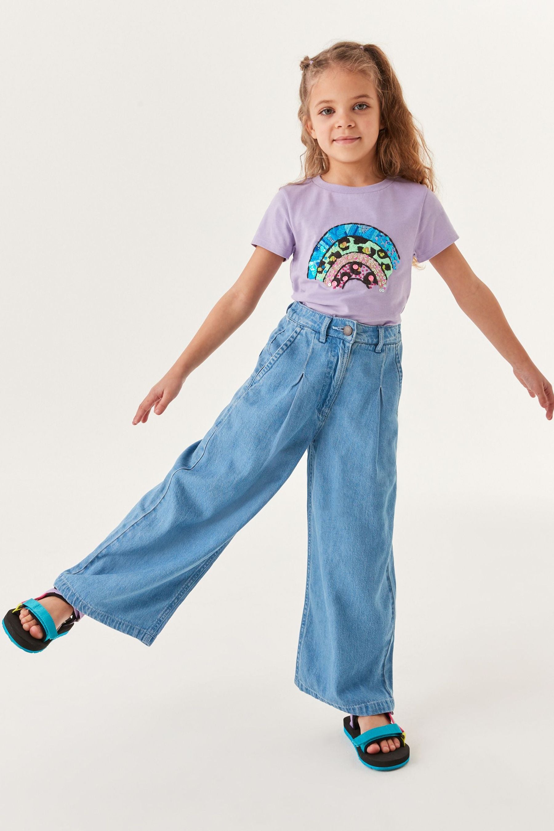 Mid Blue Denim Wide Leg Trousers (3-16yrs)