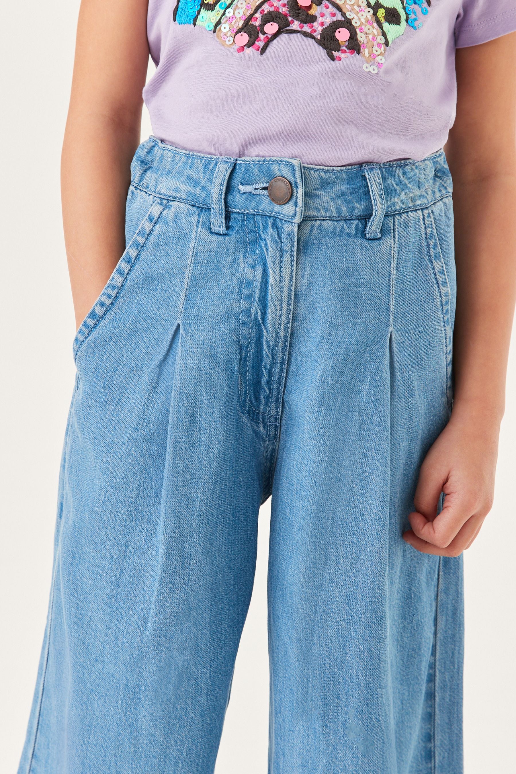 Mid Blue Denim Wide Leg Trousers (3-16yrs)