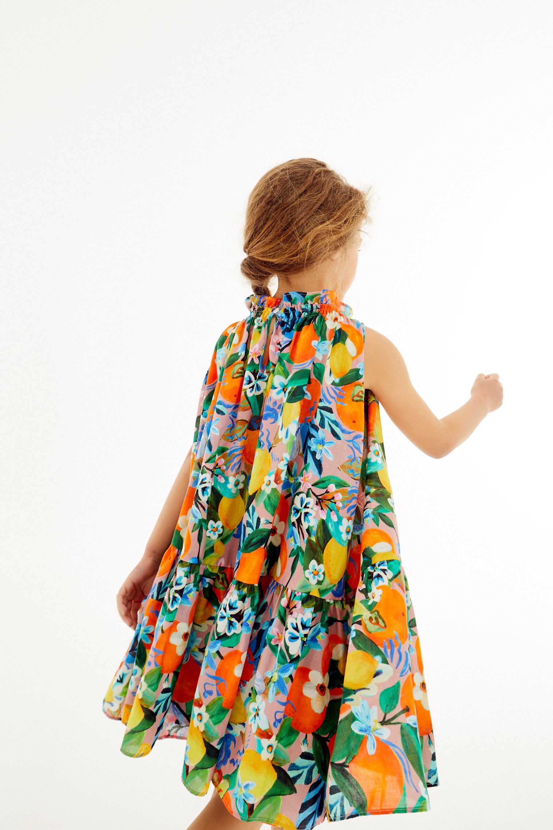 Orange/Yellow Fruit Printed Trapeze Dress (3-16yrs)