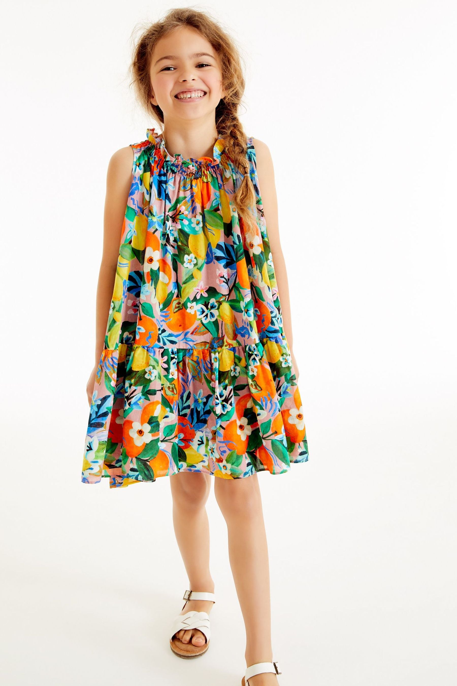 Orange/Yellow Fruit Printed Trapeze Dress (3-16yrs)