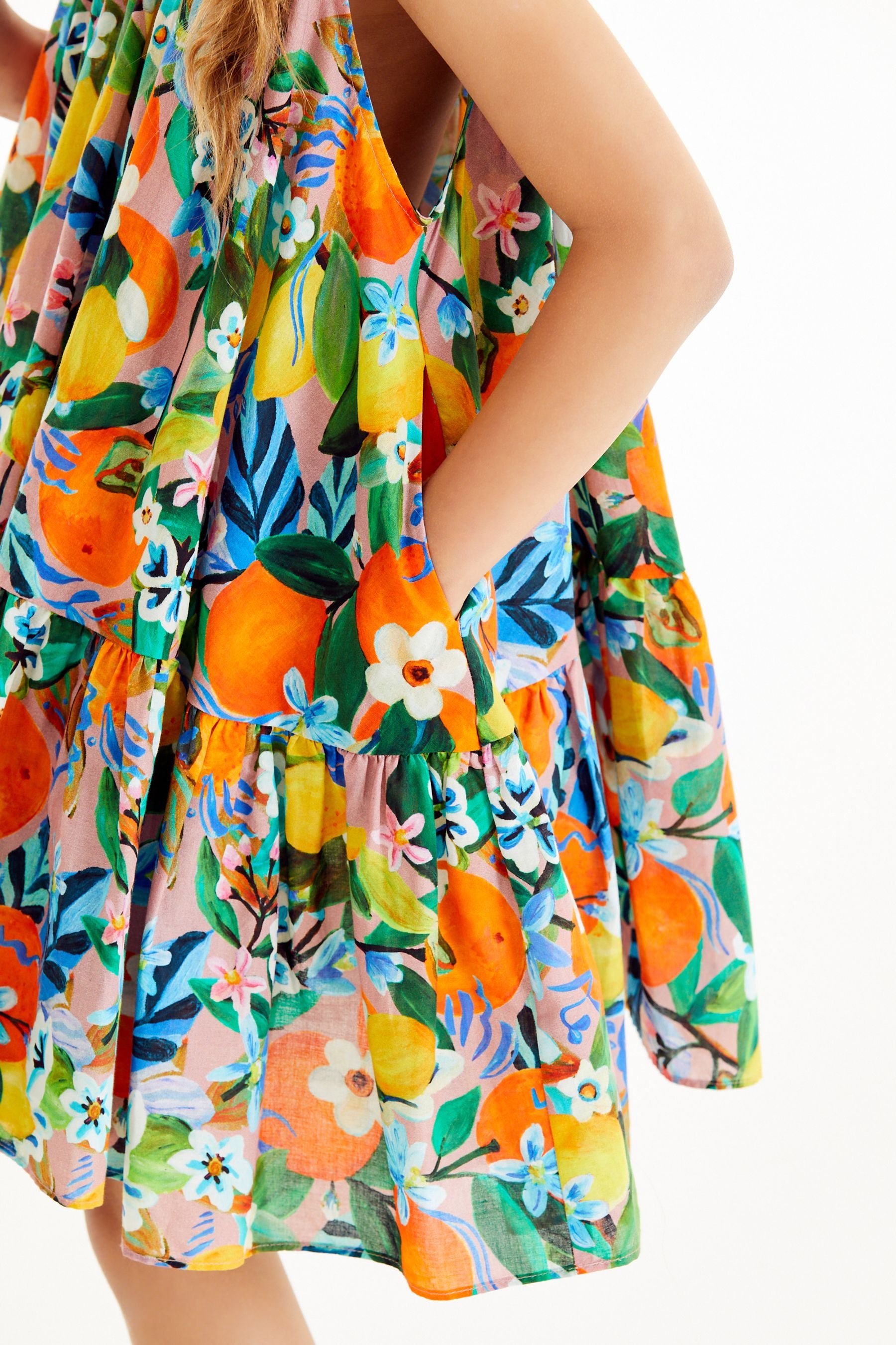 Orange/Yellow Fruit Printed Trapeze Dress (3-16yrs)