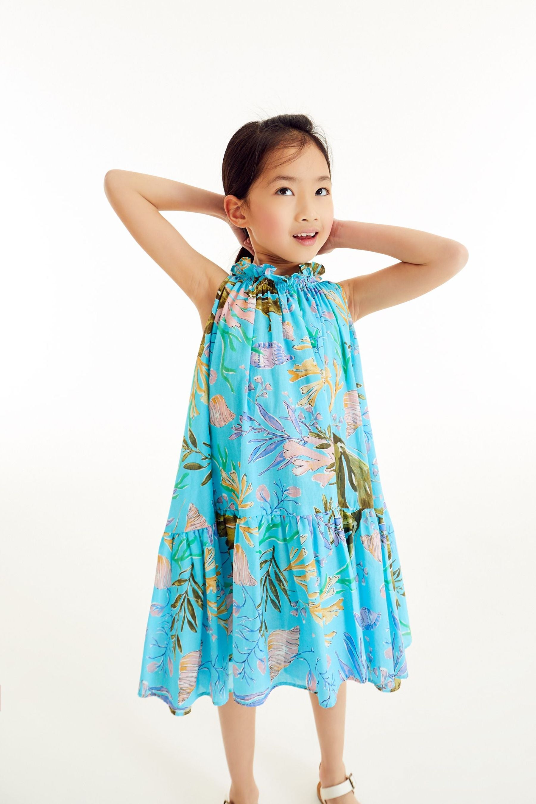 Turquoise Blue Ocean Printed Trapeze Dress (3-16yrs)