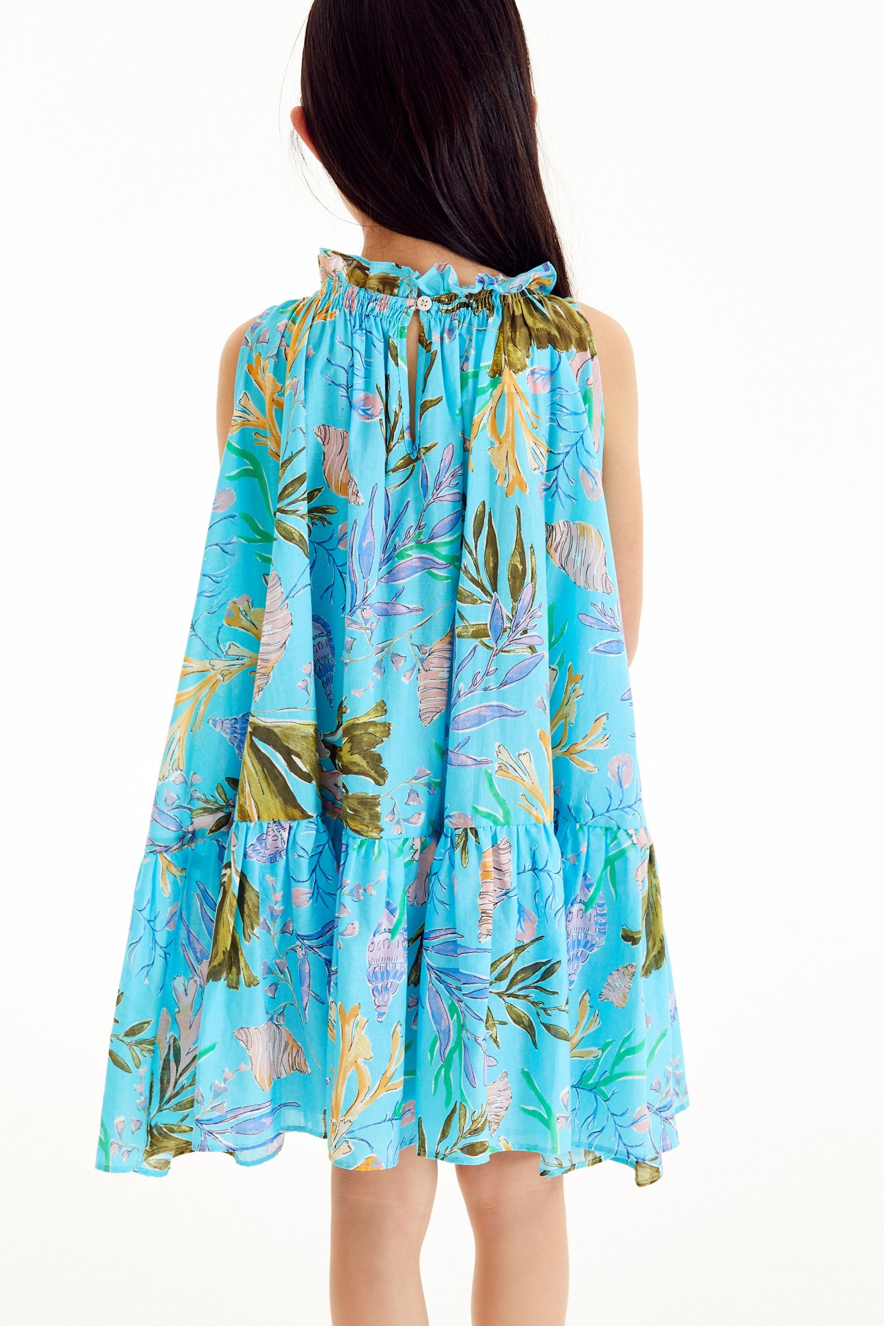 Turquoise Blue Ocean Printed Trapeze Dress (3-16yrs)