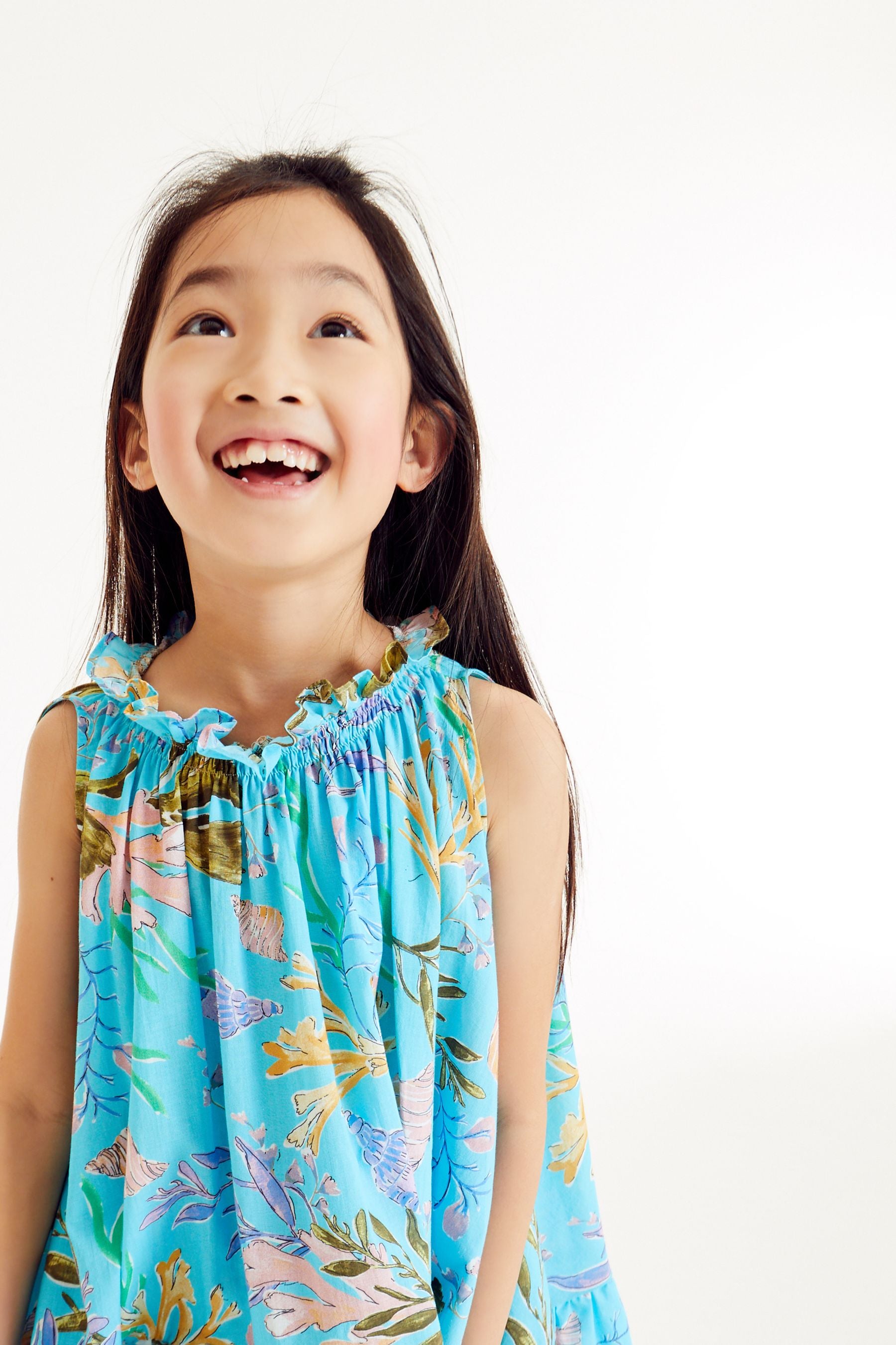 Turquoise Blue Ocean Printed Trapeze Dress (3-16yrs)