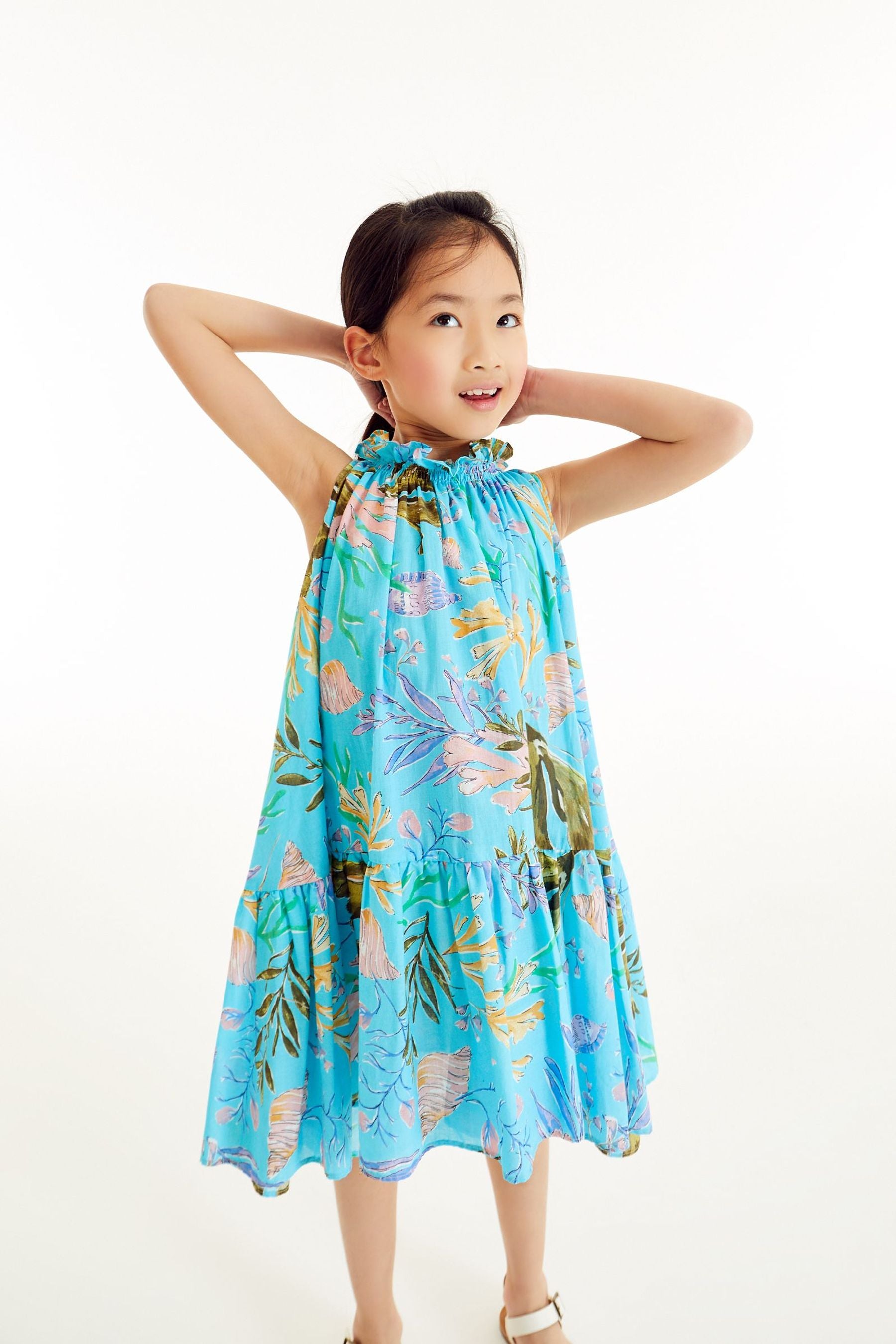 Turquoise Blue Ocean Printed Trapeze Dress (3-16yrs)