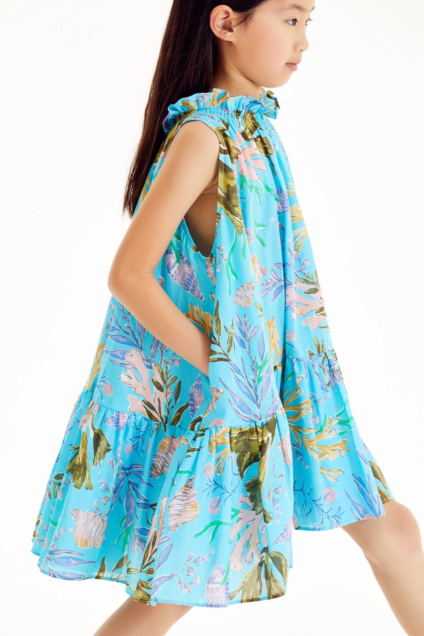 Turquoise Blue Ocean Printed Trapeze Dress (3-16yrs)