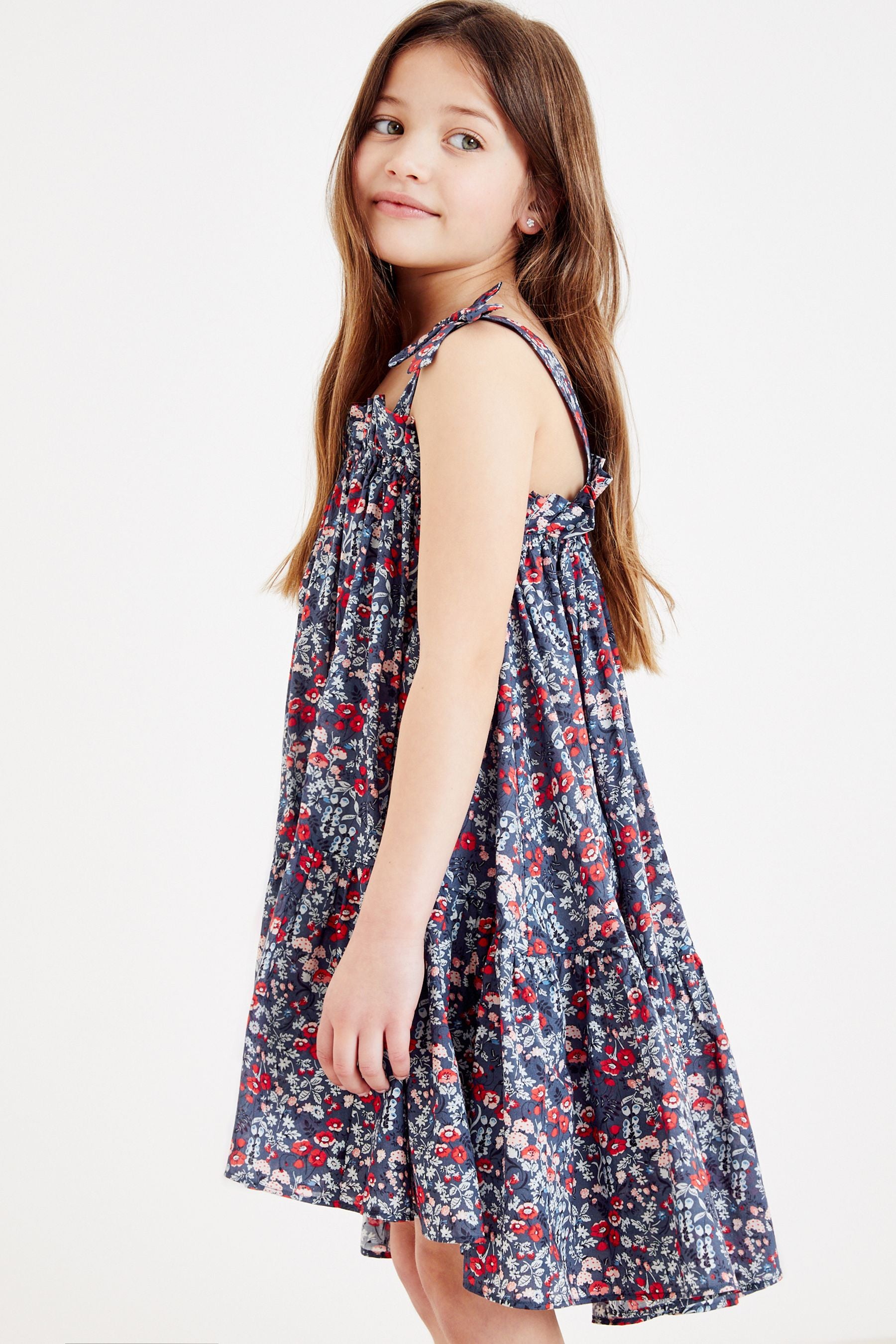 Navy Blue Ditsy Tie Shoulder Dress (3-16yrs)