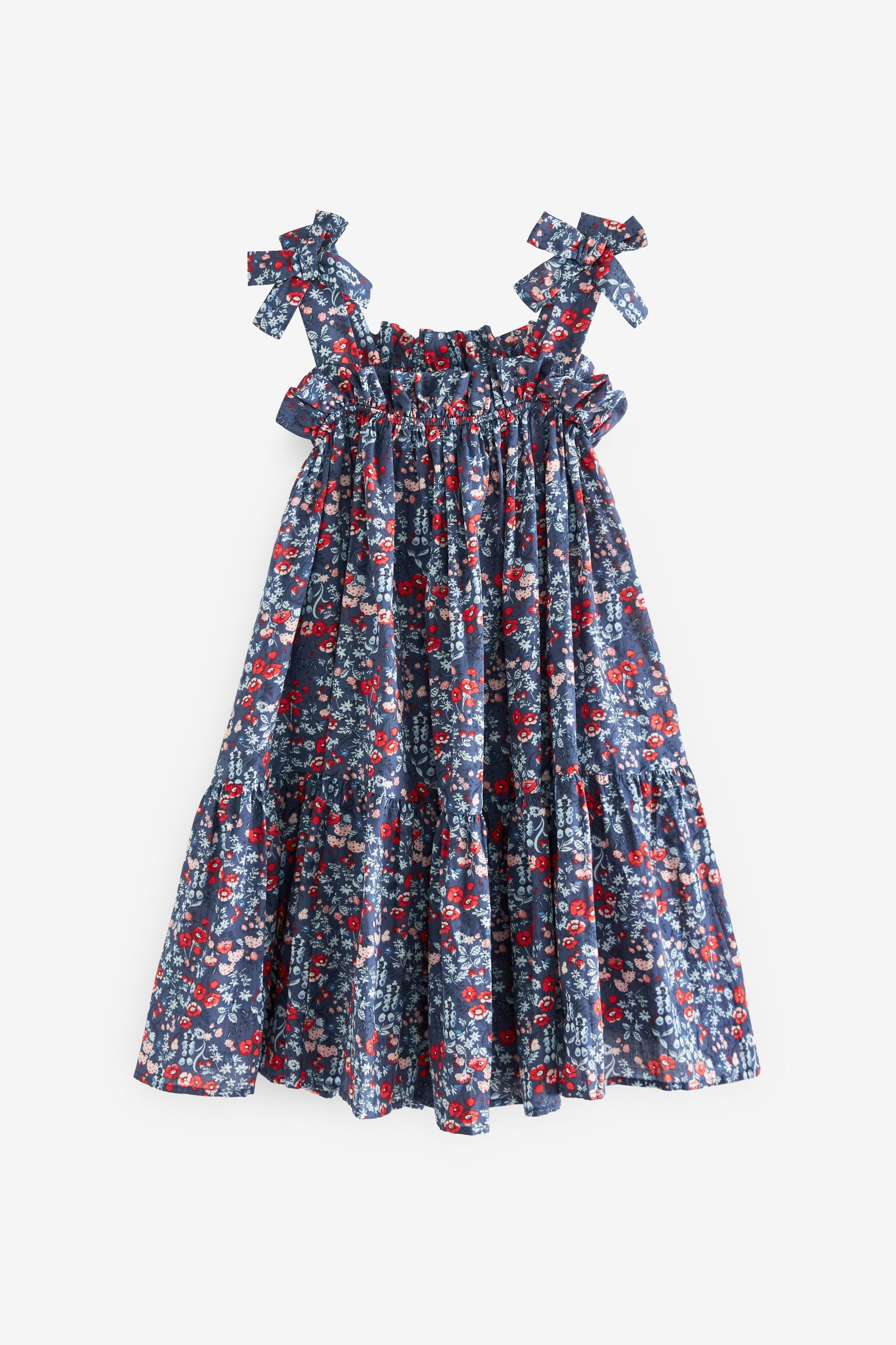 Navy Blue Ditsy Tie Shoulder Dress (3-16yrs)