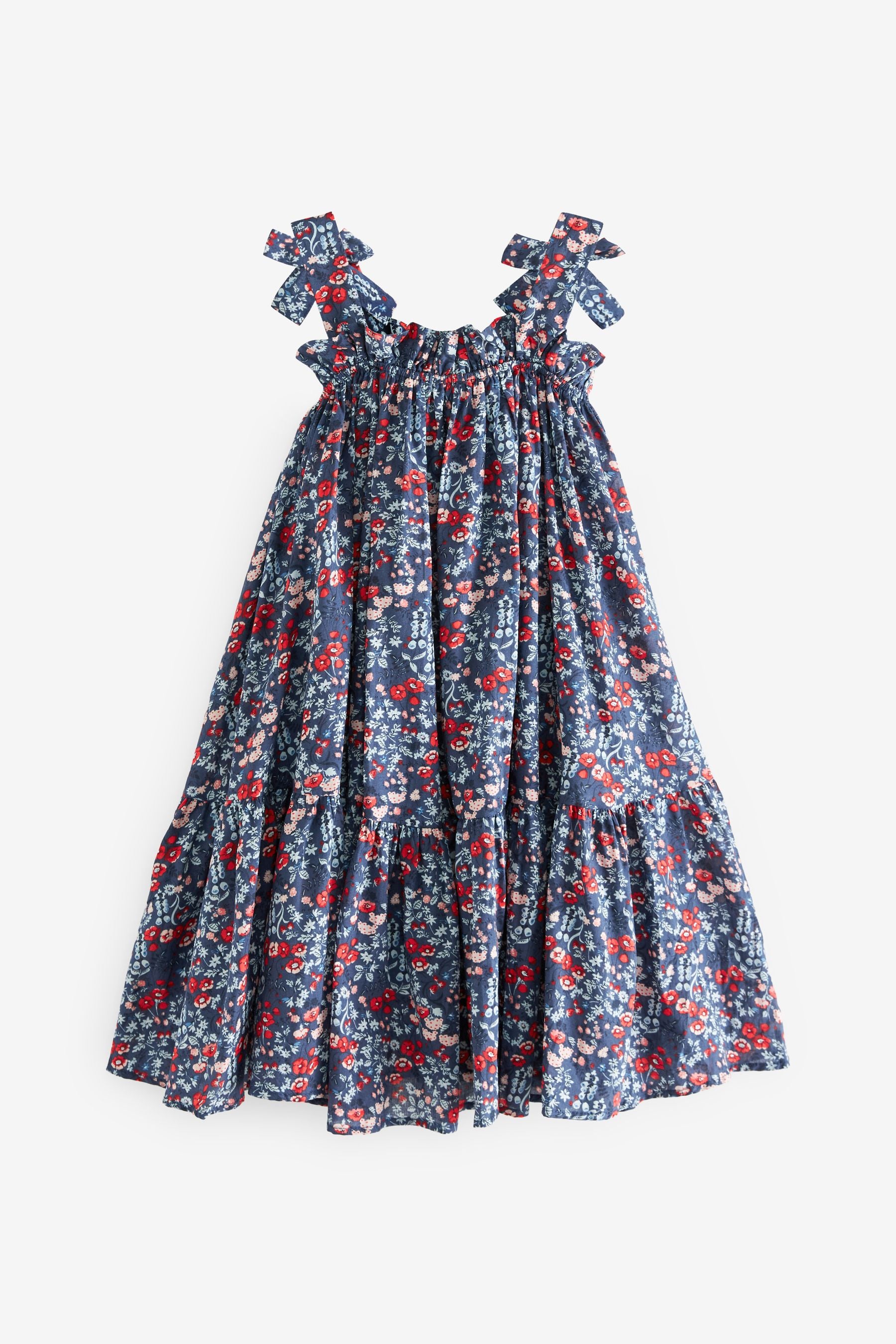 Navy Blue Ditsy Tie Shoulder Dress (3-16yrs)