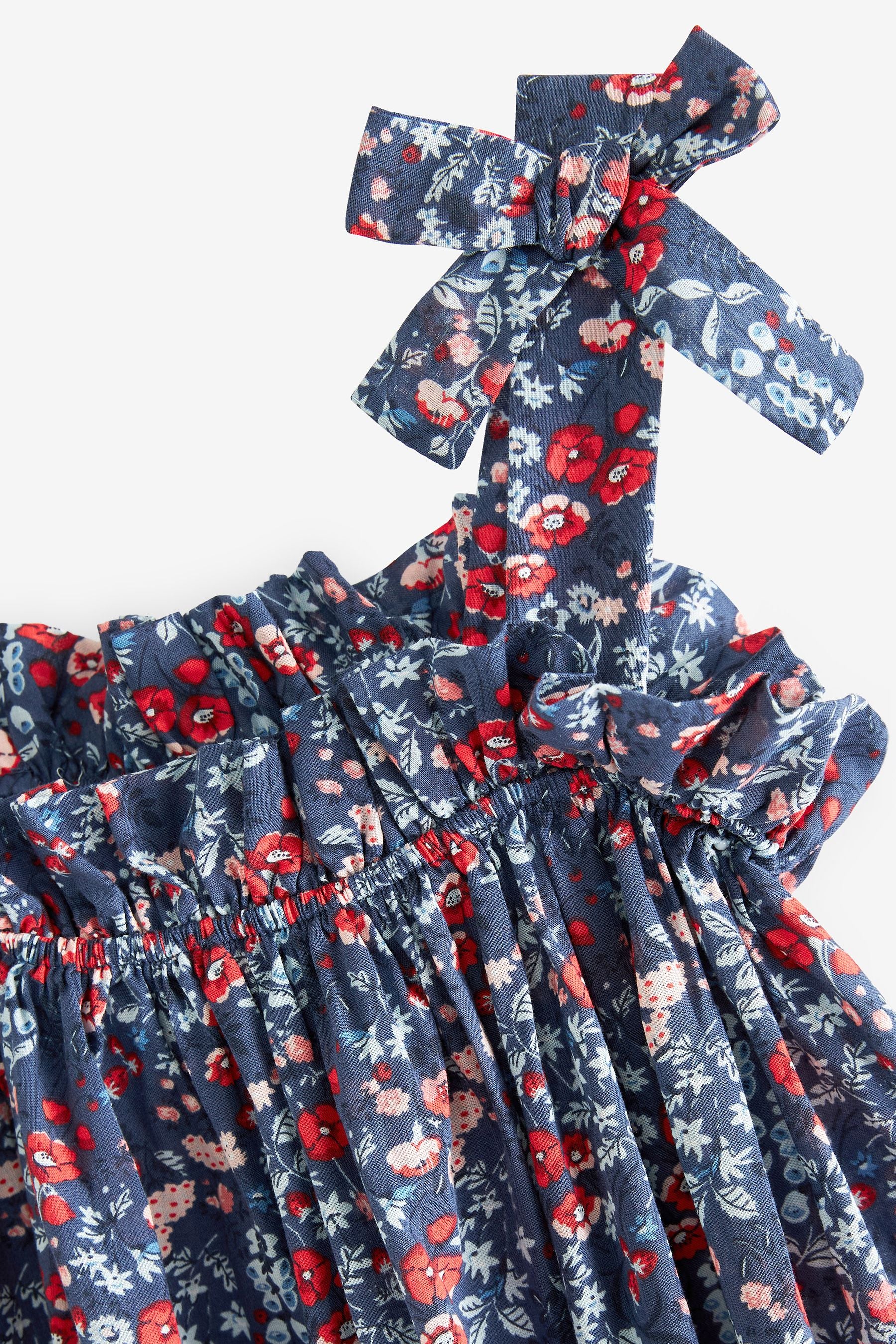 Navy Blue Ditsy Tie Shoulder Dress (3-16yrs)