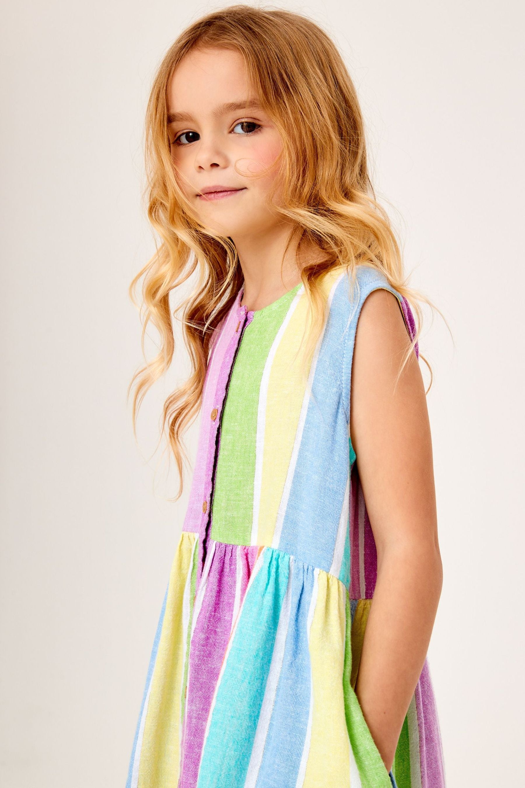 Rainbow Buttoned Dress (3-16yrs)