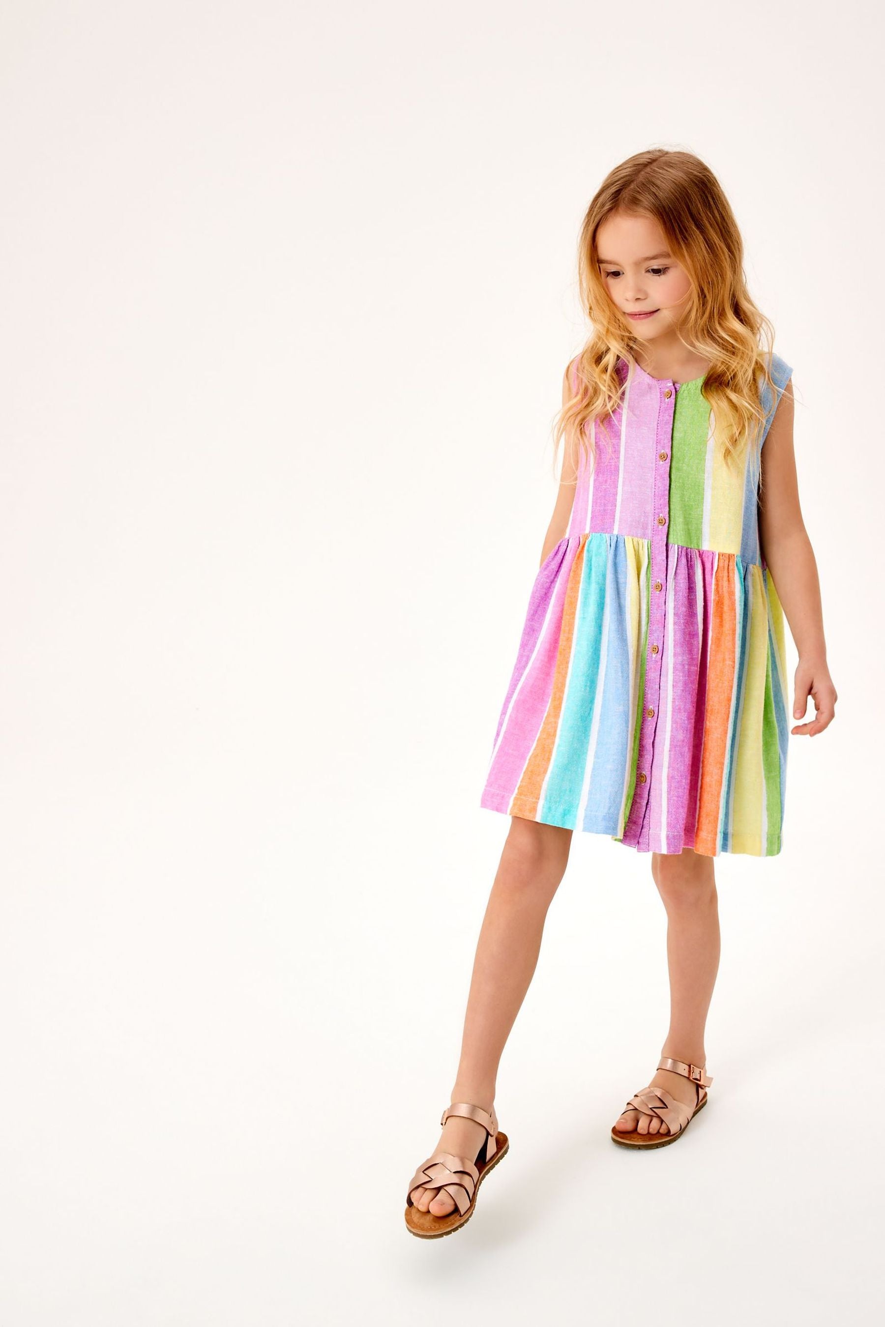 Rainbow Buttoned Dress (3-16yrs)