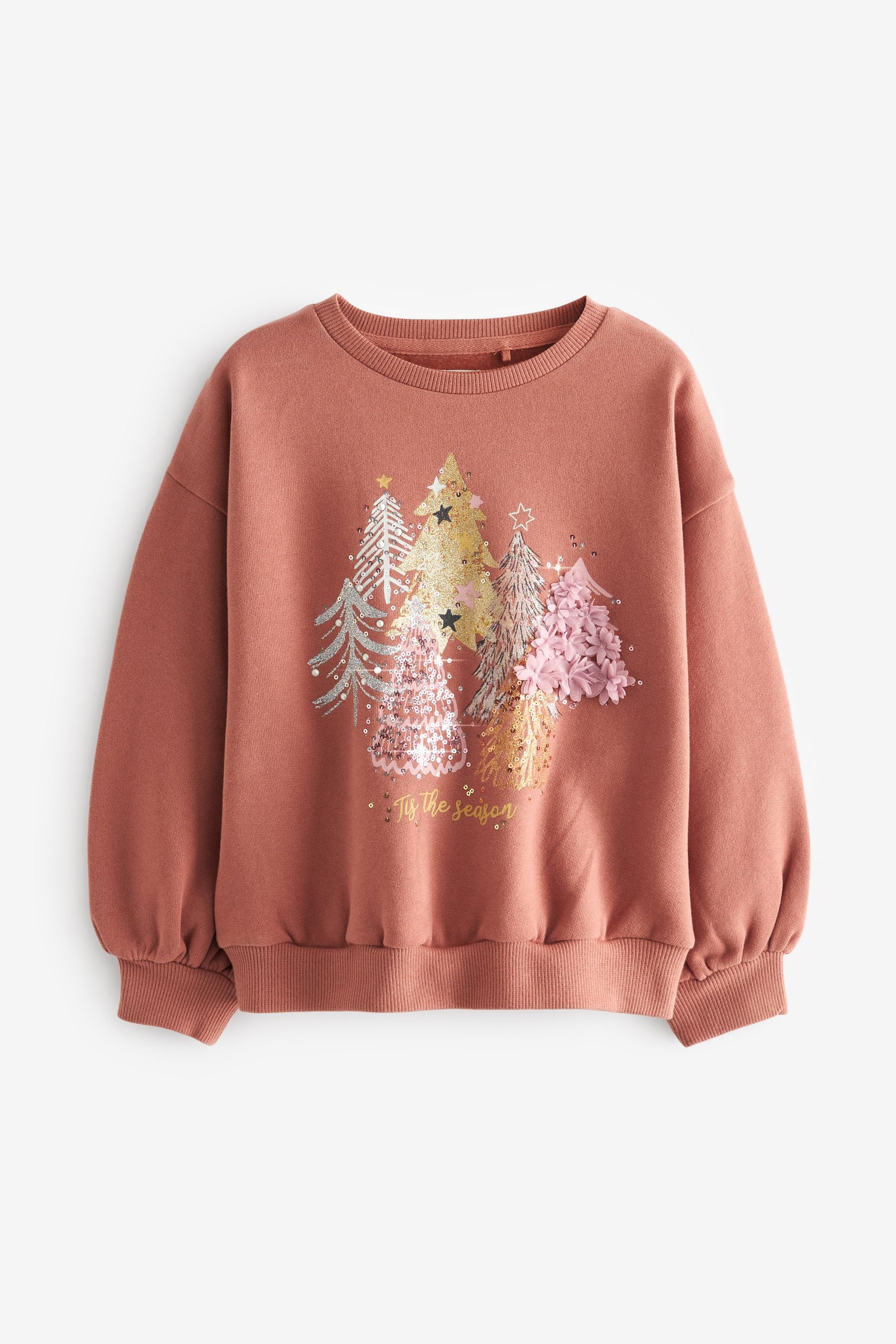 Rust Brown Sequin Christmas Sweatshirt Jumper (3-16yrs)