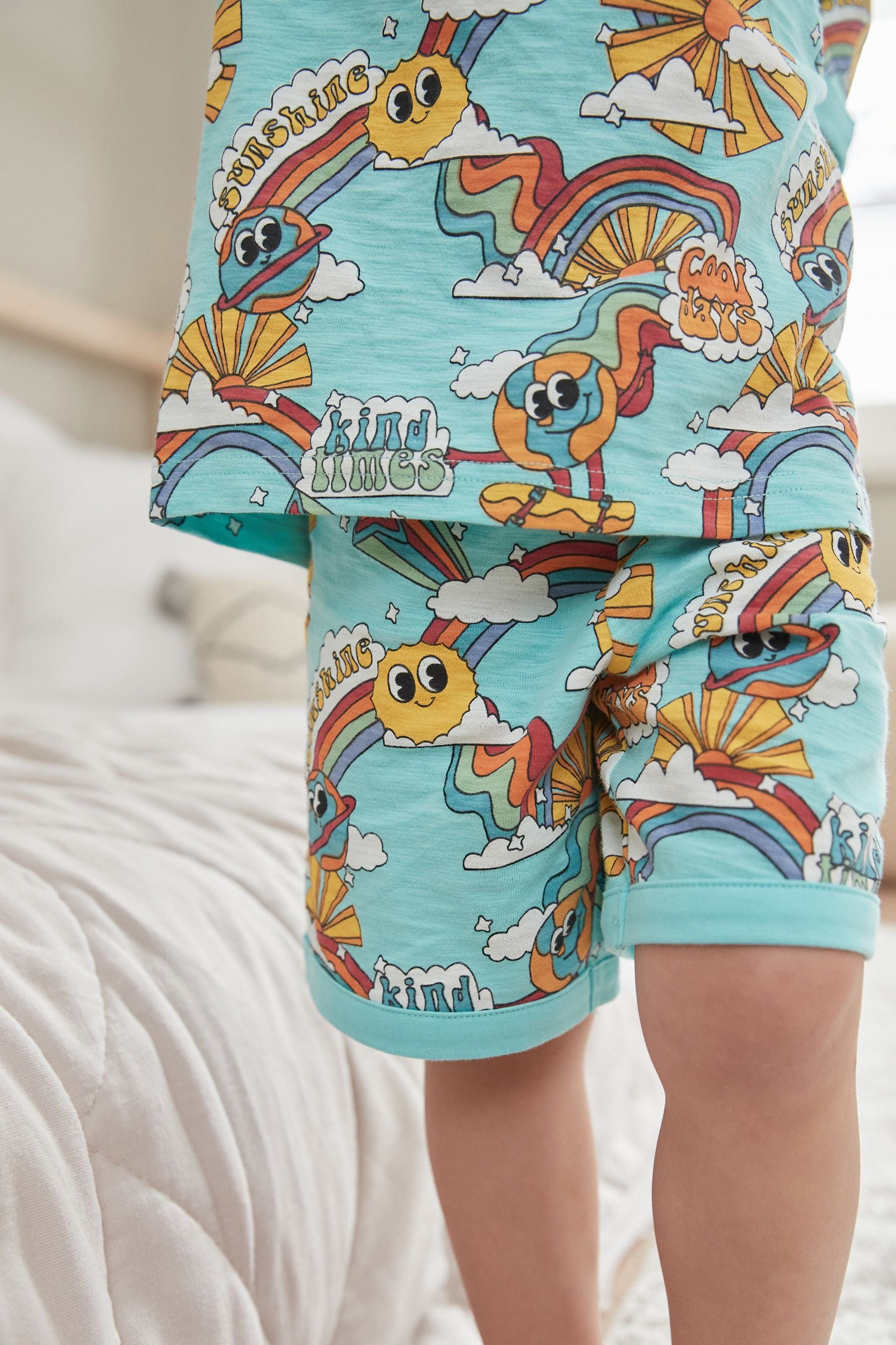 White/Orange/Blue Retro Print 3 Pack Short Pyjamas (9mths-12yrs)