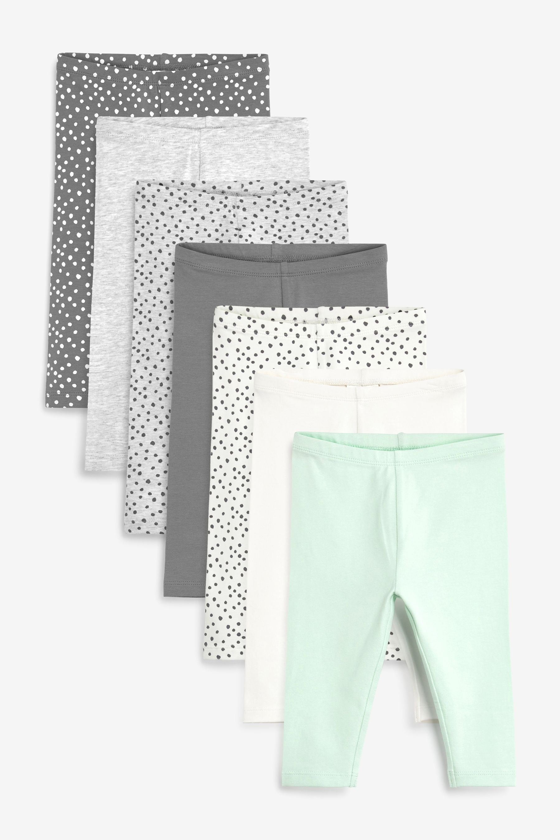 Grey 7 Pack Mixed Print Leggings