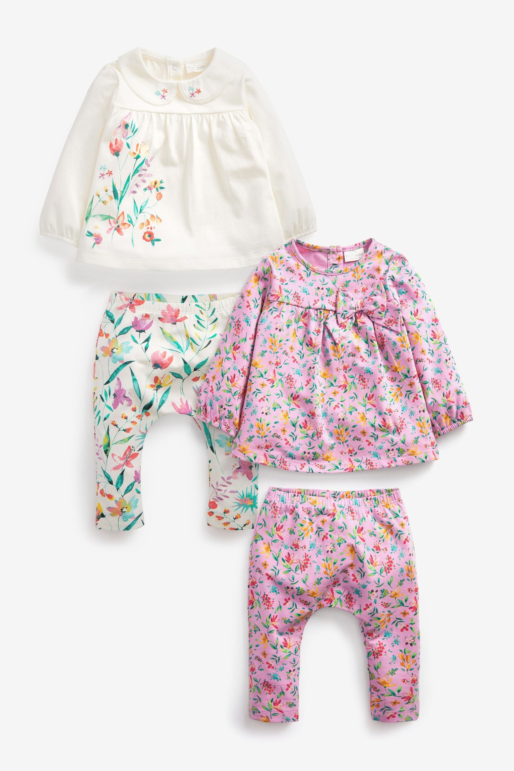 Pink / White Baby 4 Piece T-Shirt And Leggings Set