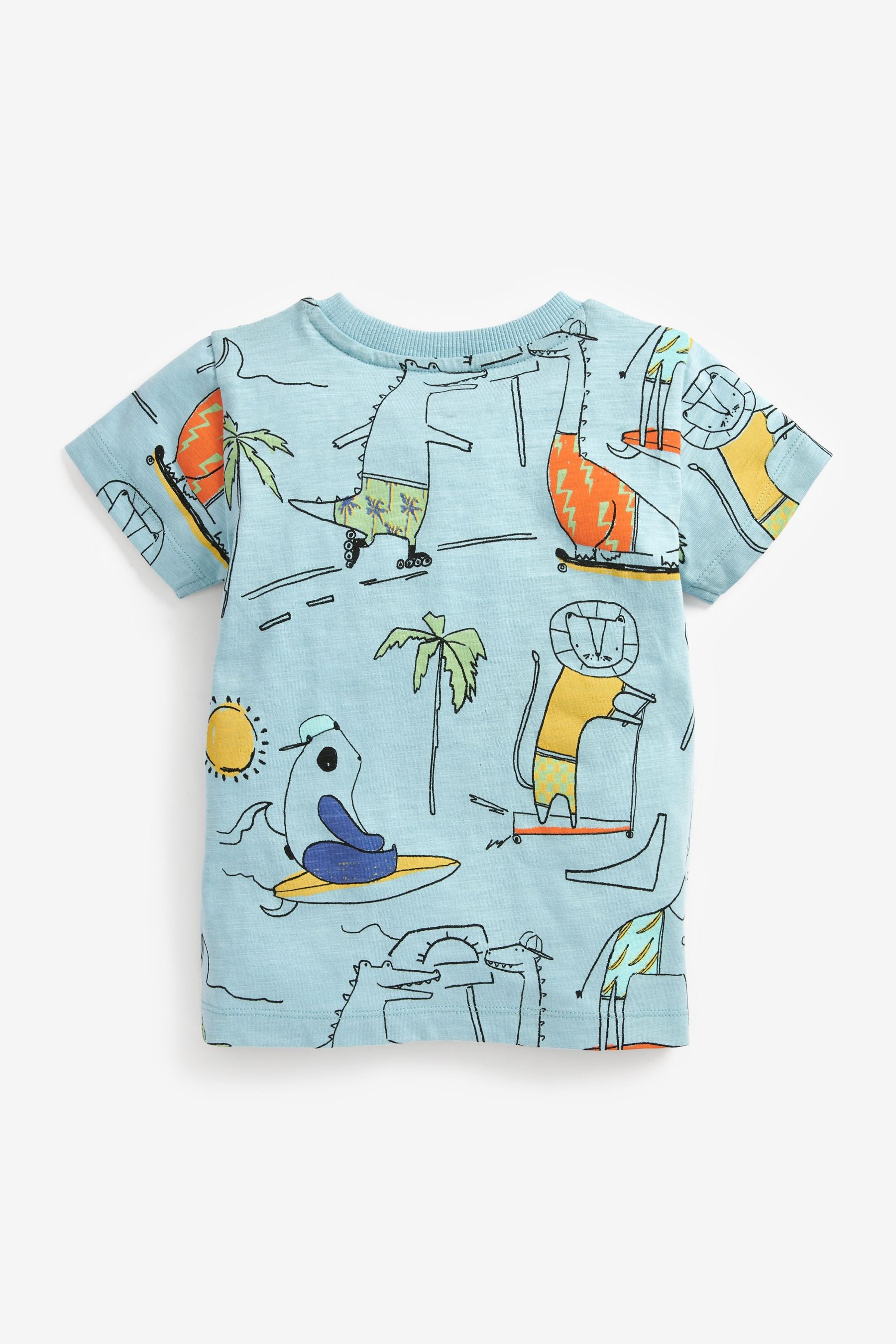 Blue/Green Summer Dinosaur Short Sleeve T-Shirts 3 Pack (3mths-7yrs)