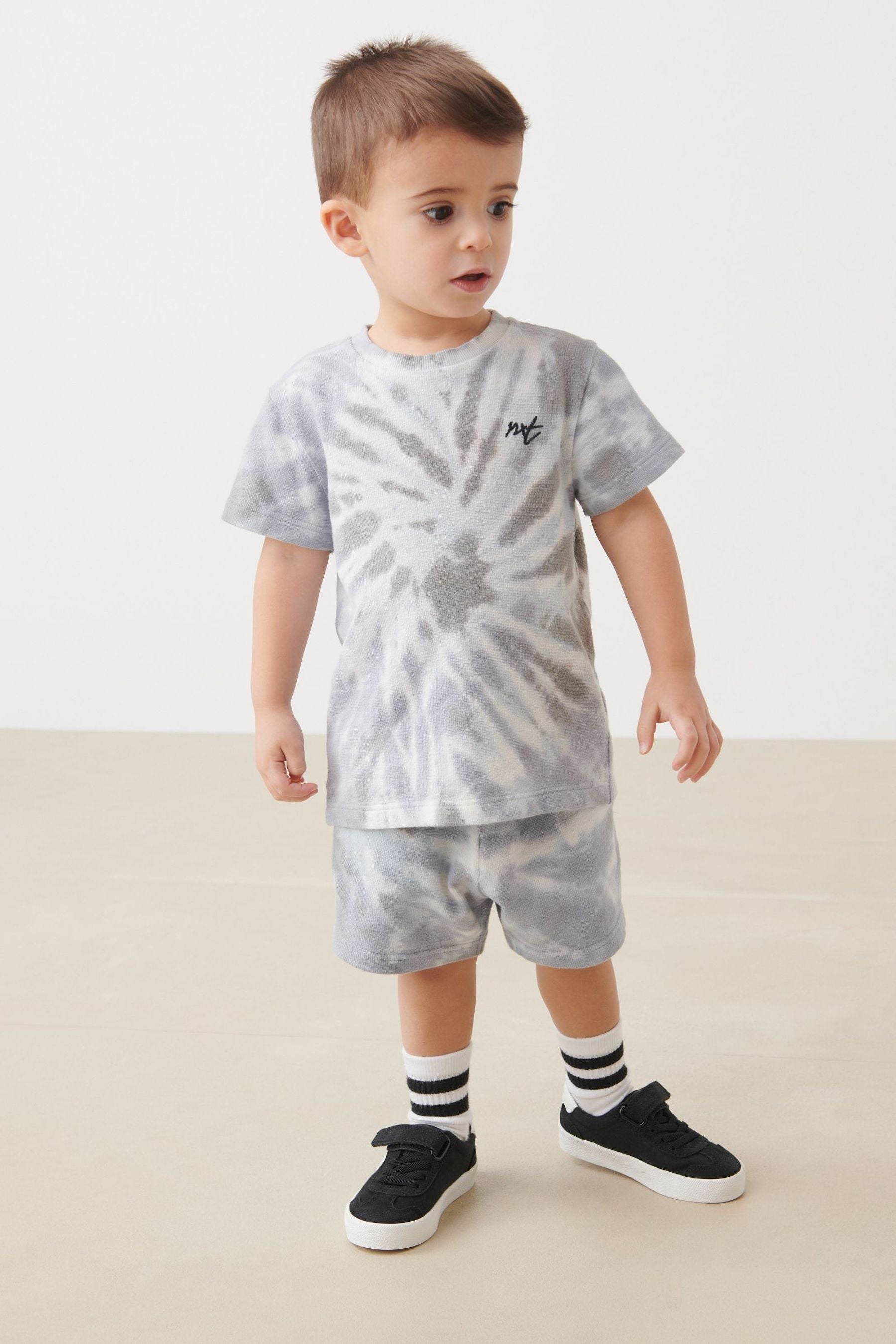 Grey Tie Dye Towelling T-Shirt And Shorts Set (3mths-7yrs)