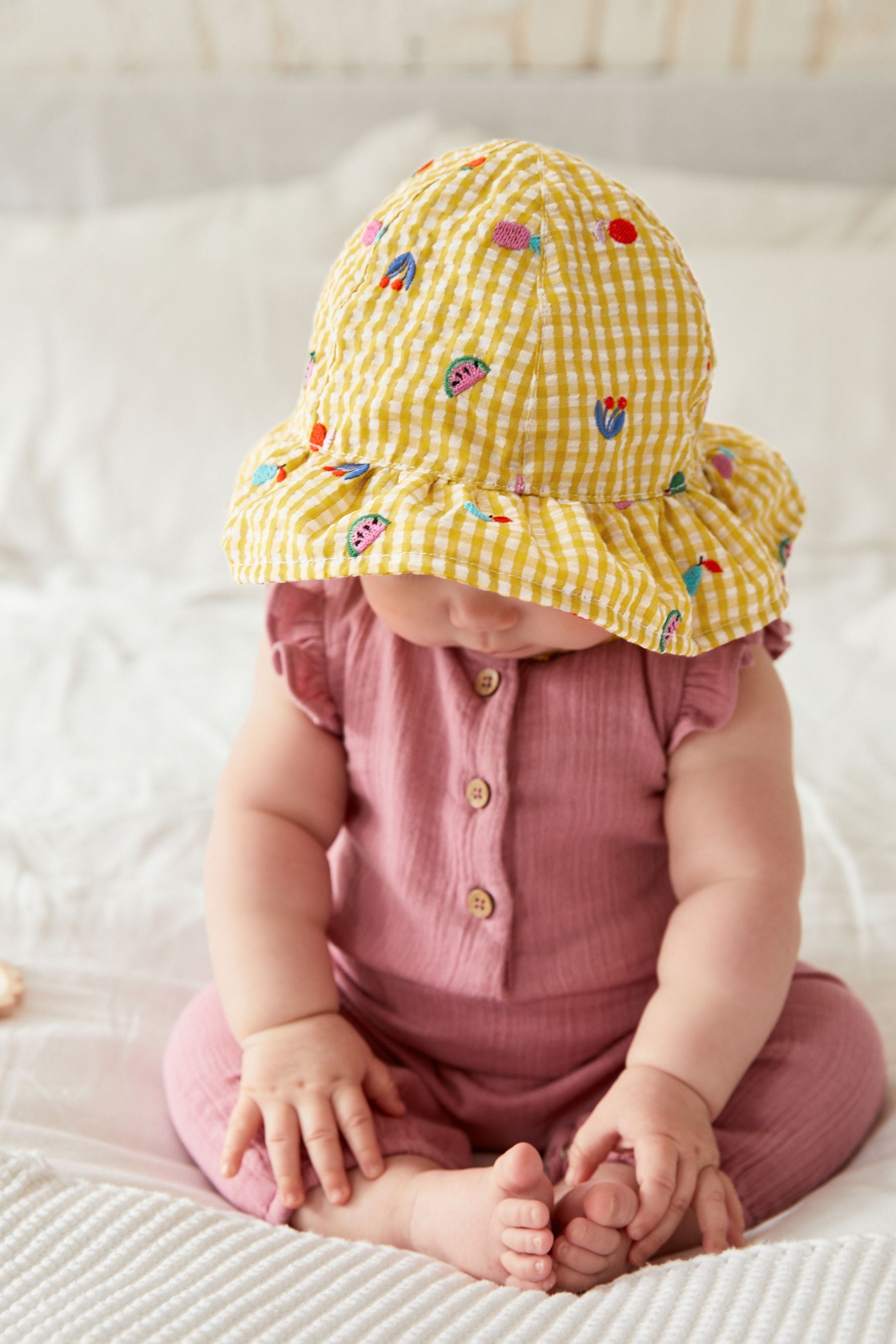 Yellow Gingham Baby Summer Bucket Hat (0mths-2yrs)