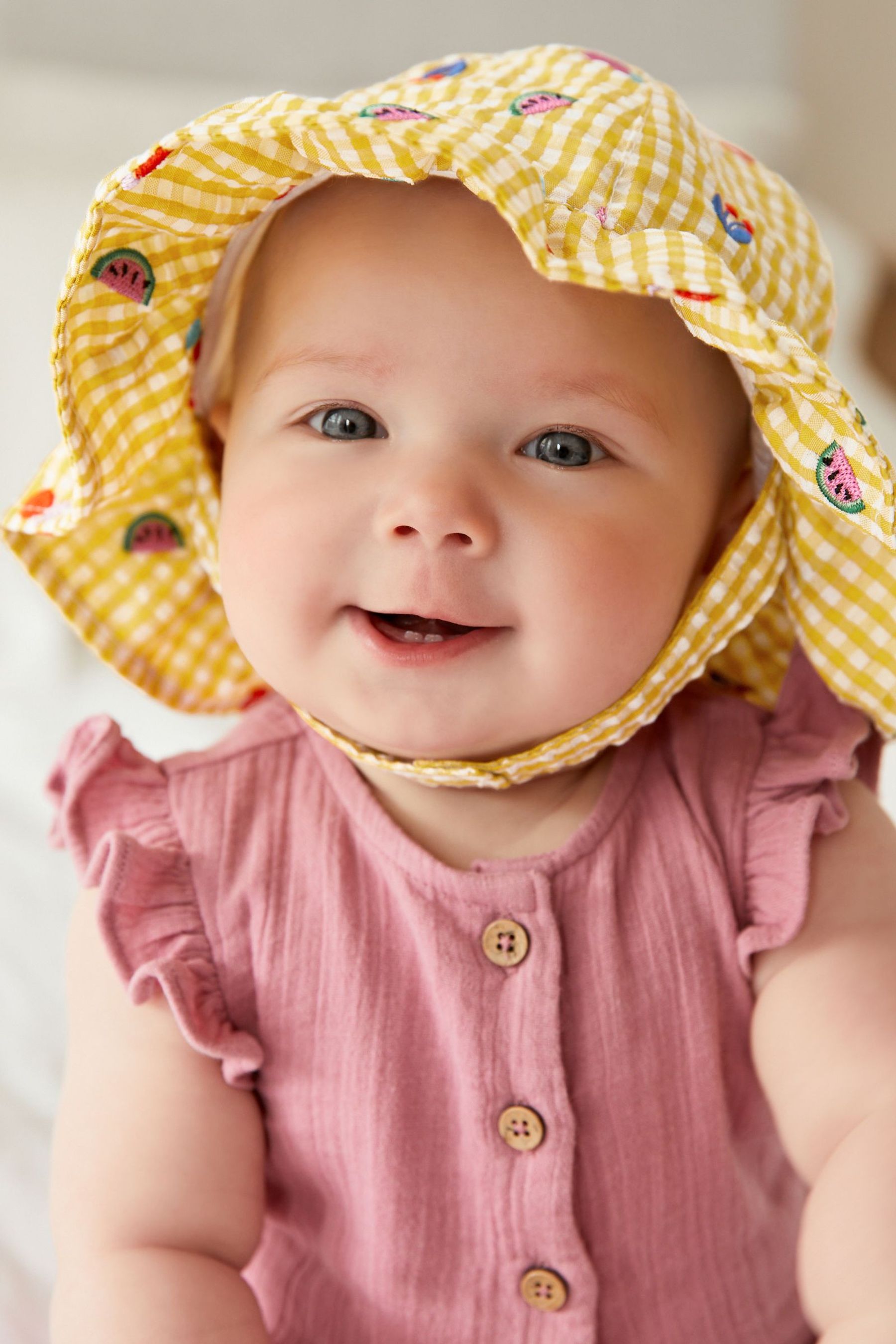 Yellow Gingham Baby Summer Bucket Hat (0mths-2yrs)