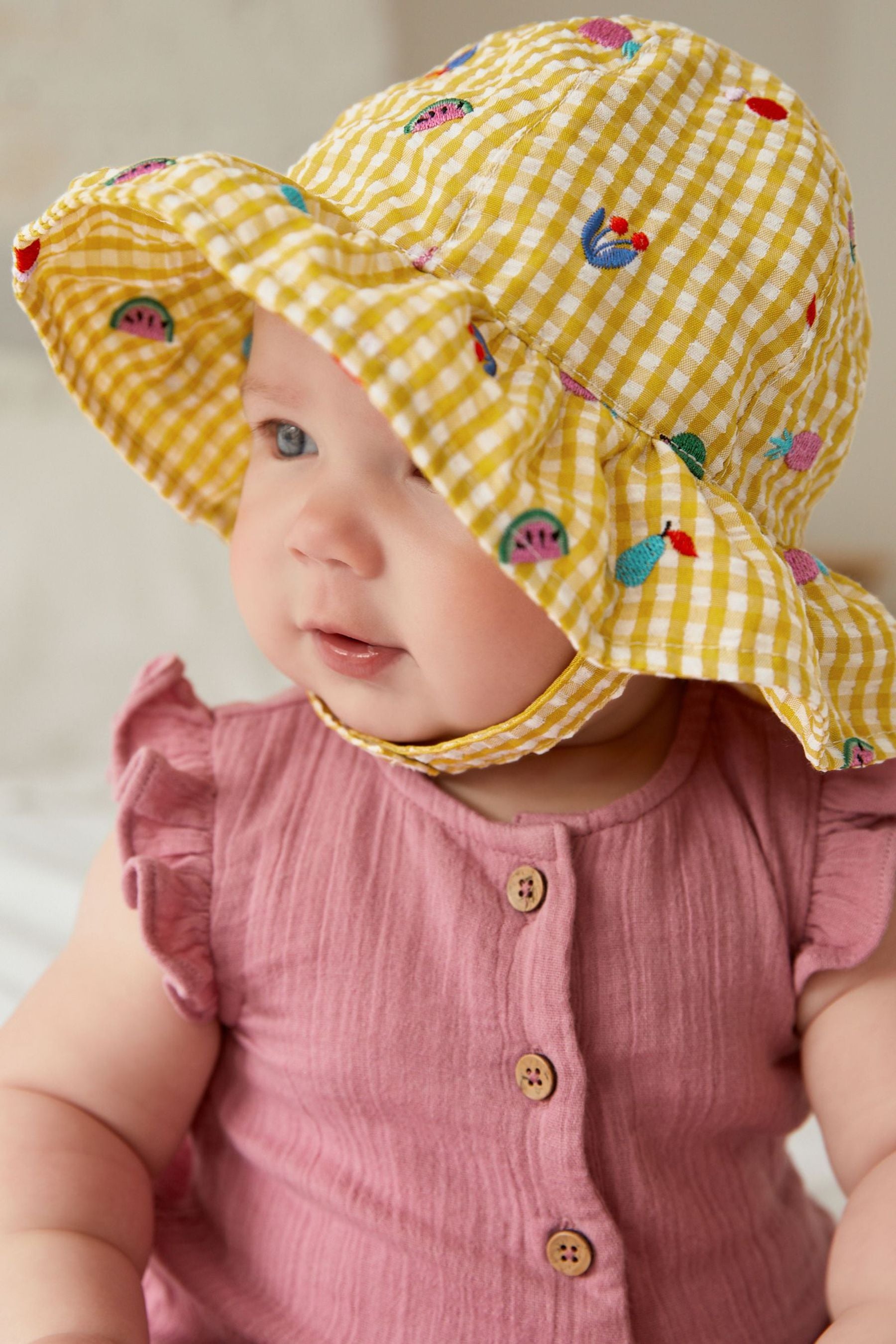 Yellow Gingham Baby Summer Bucket Hat (0mths-2yrs)