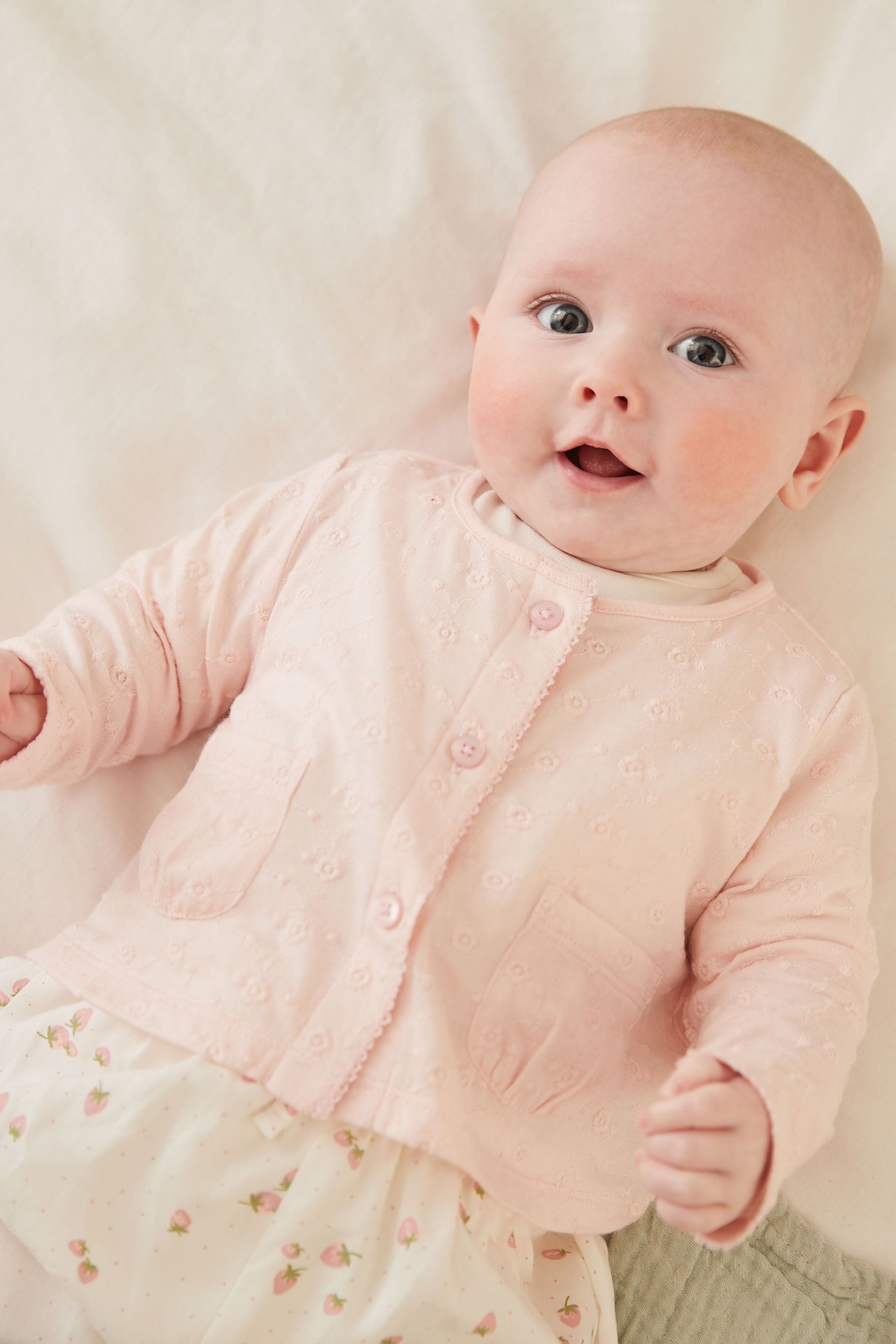 Pink Baby Broderie Jersey Cardigan (0mths-2yrs)