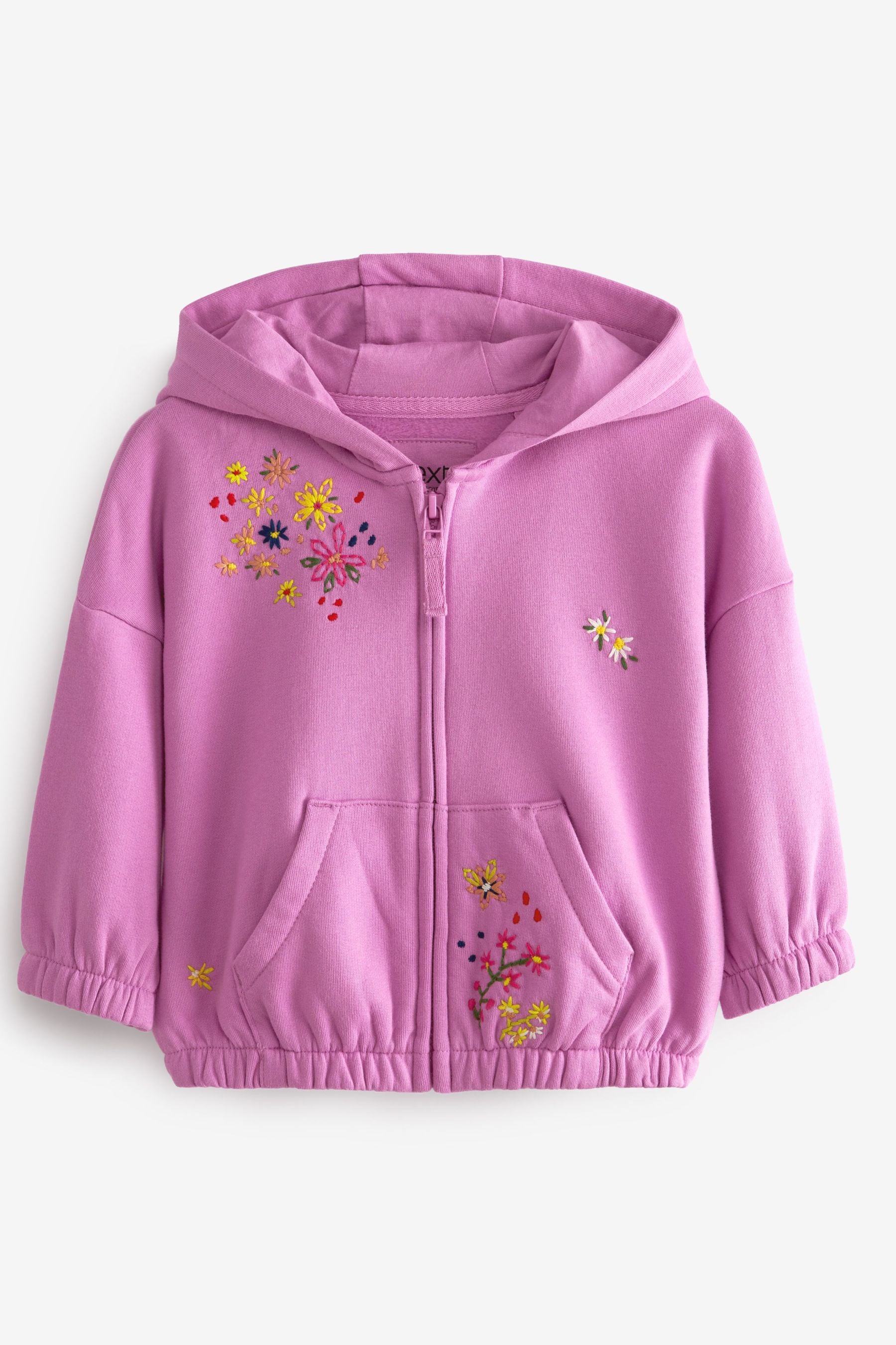 Bright Purple Embroidered Jersey Zip Through Hoodie (3mths-7yrs)