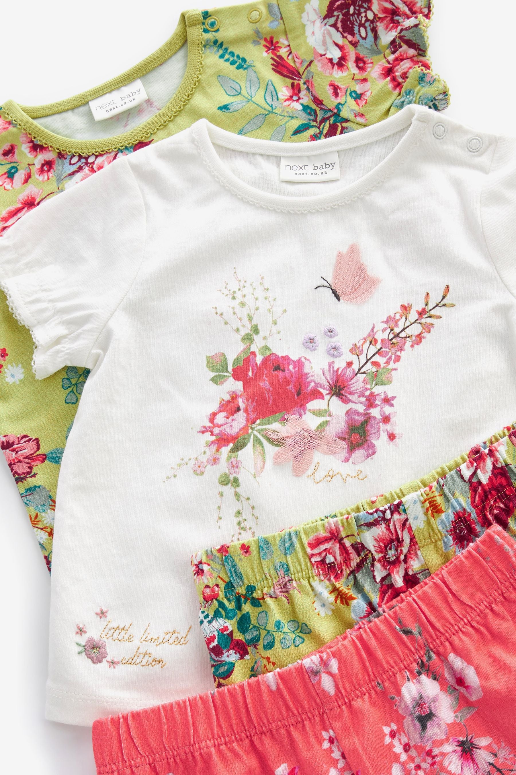 Photographic Floral 4 Pack Baby T-Shirts & Shorts Set