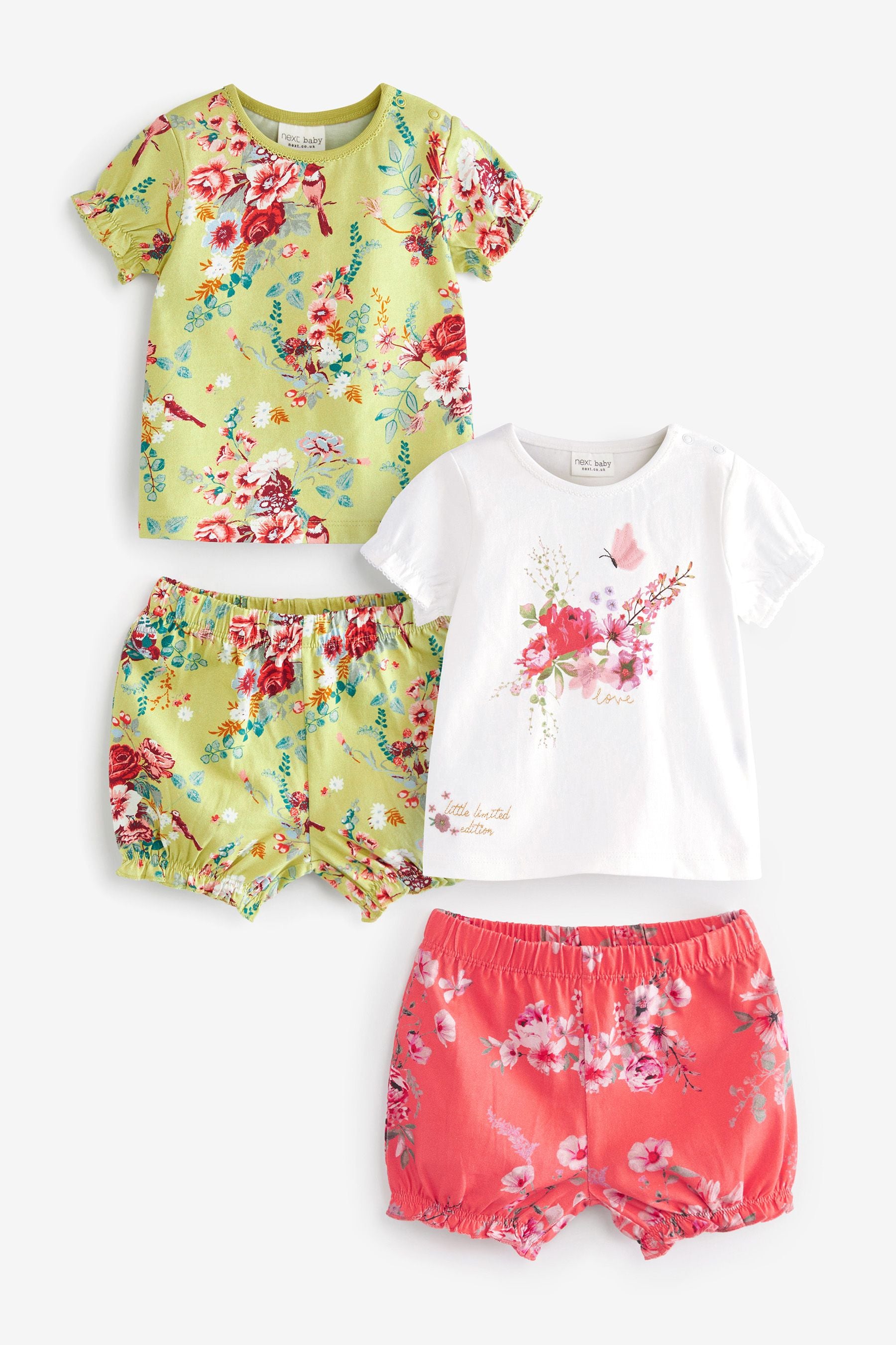 Photographic Floral 4 Pack Baby T-Shirts & Shorts Set