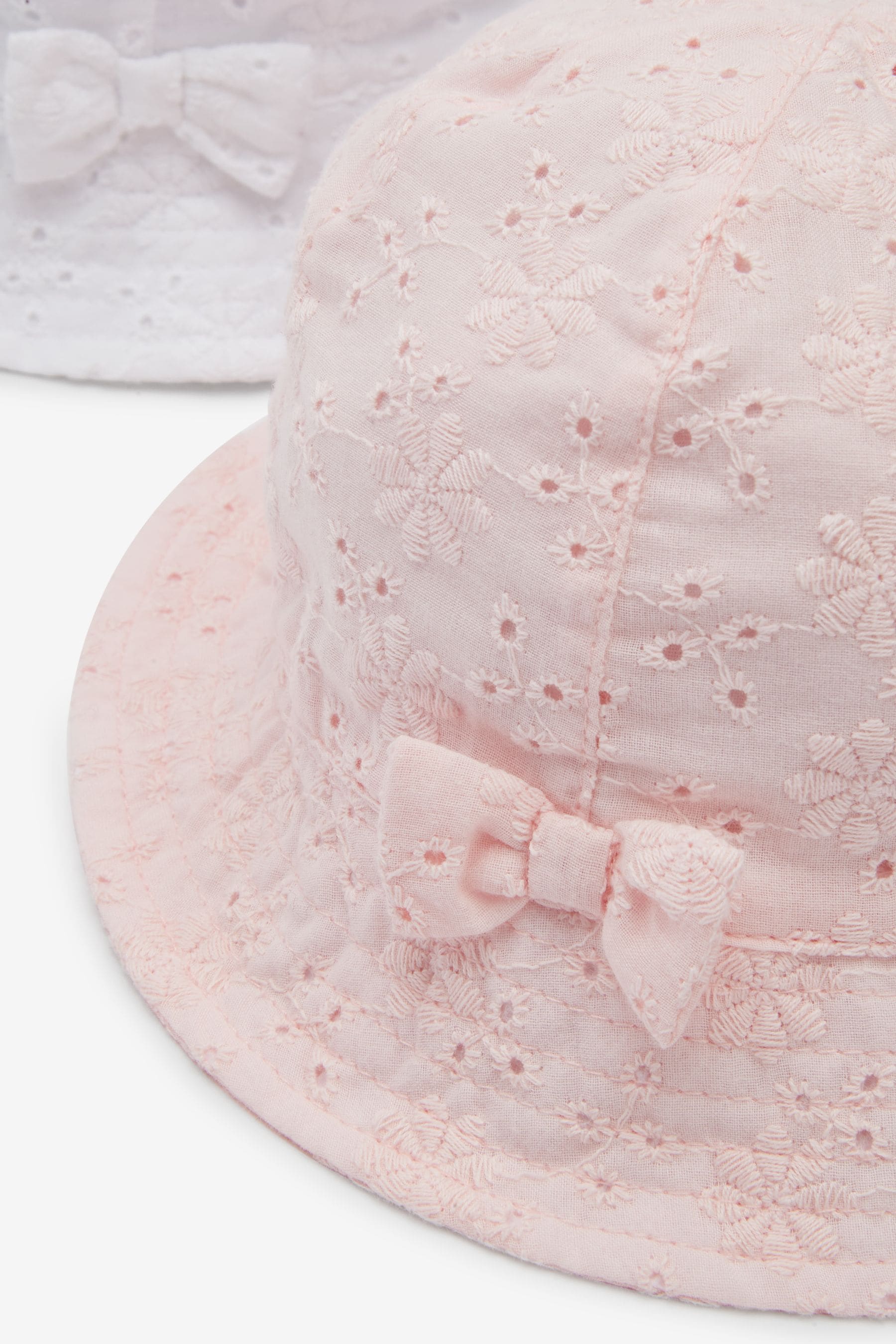 Pink Broderie 2 Pack Baby Summer Bucket Hats (0mths-2yrs)