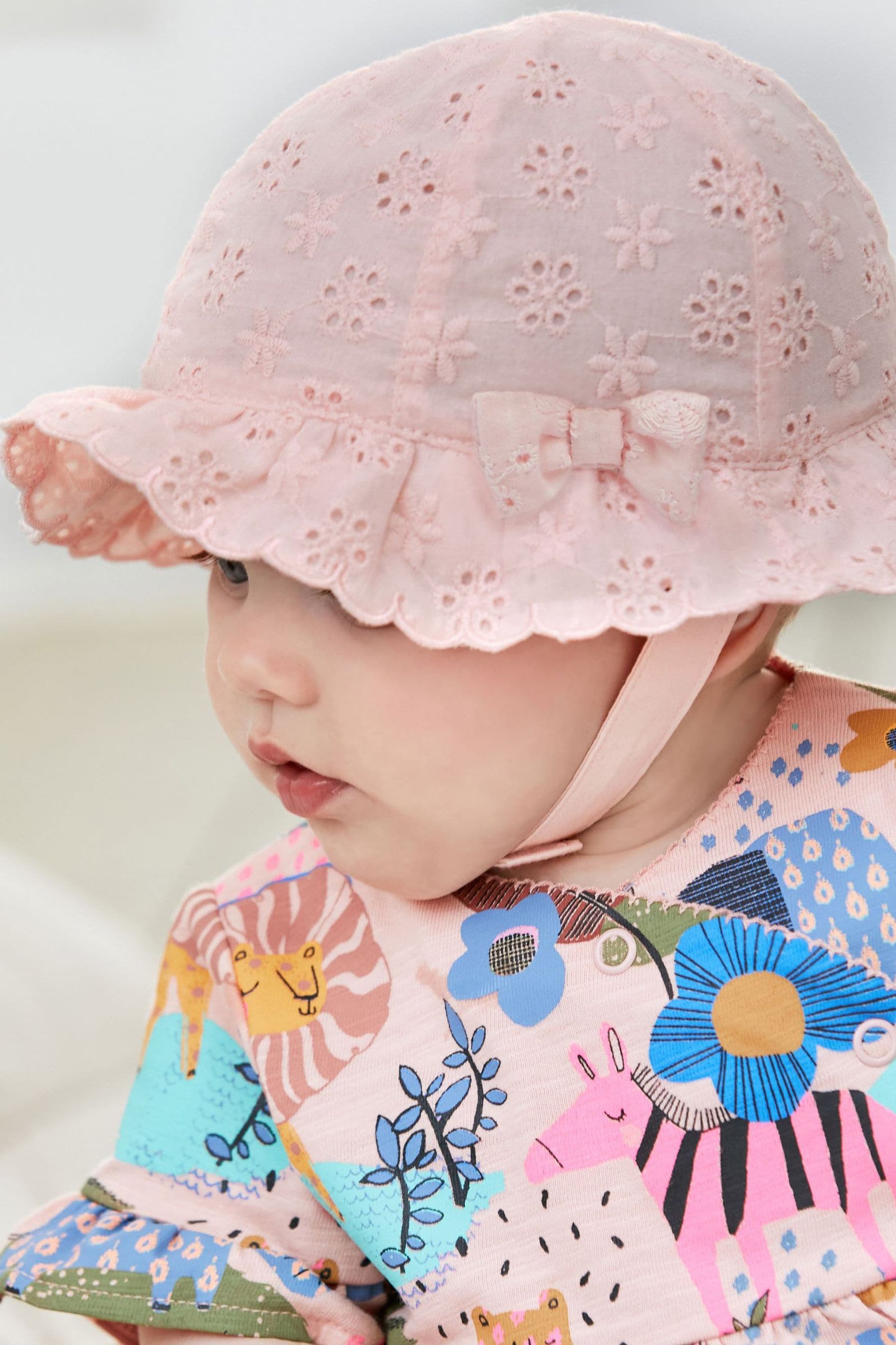 Pink Broderie 2 Pack Baby Summer Bucket Hats (0mths-2yrs)