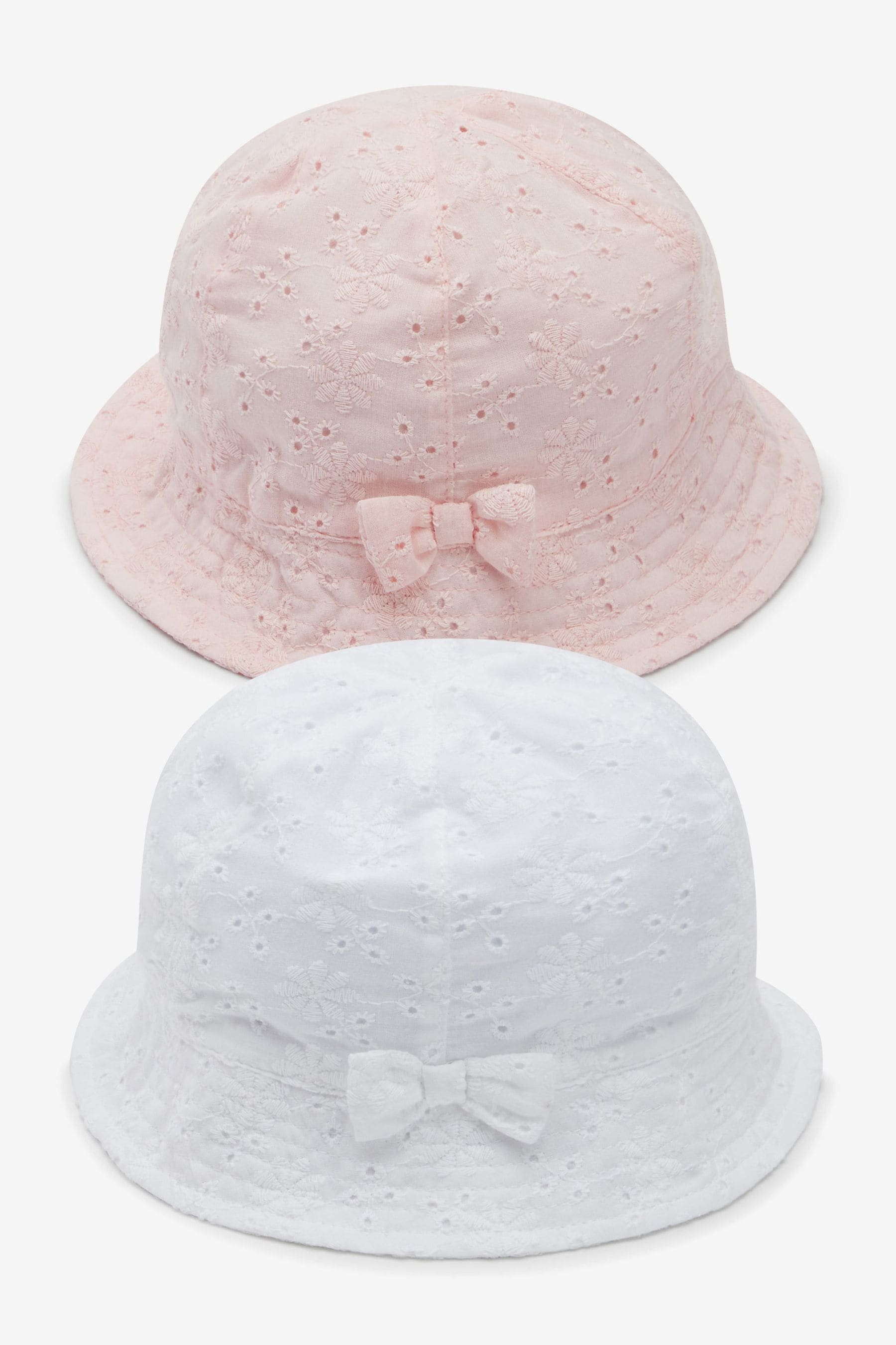 Pink Broderie 2 Pack Baby Summer Bucket Hats (0mths-2yrs)