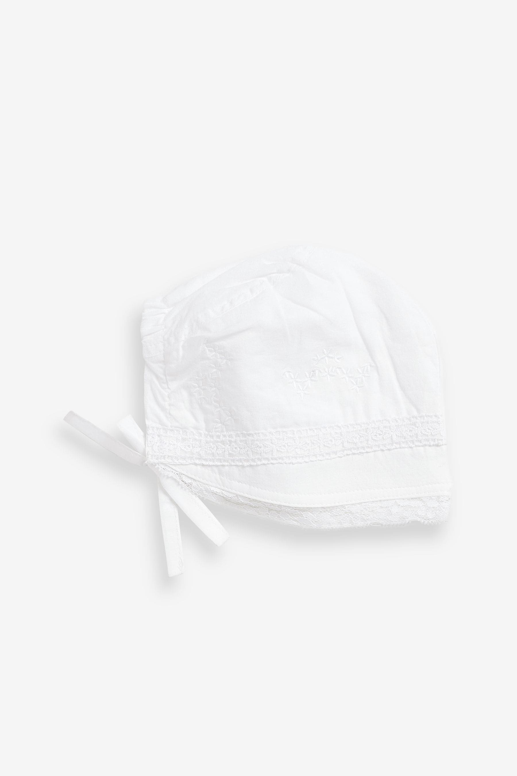 White Embroidered Occasion Baby Bonnet (0-18mths)