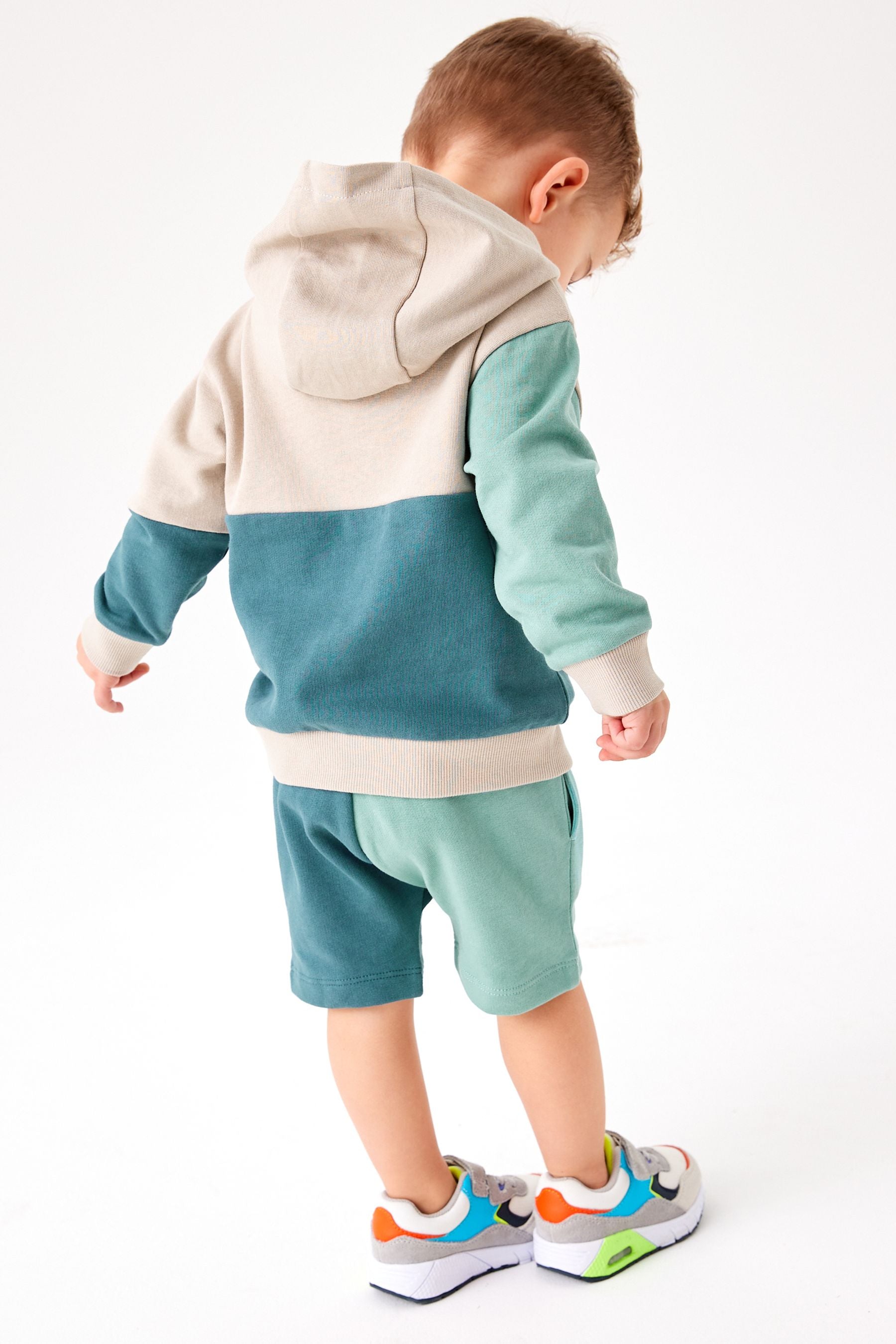 Teal Blue Colourblock Jersey Zip Through And Short Set (3mths-7yrs)