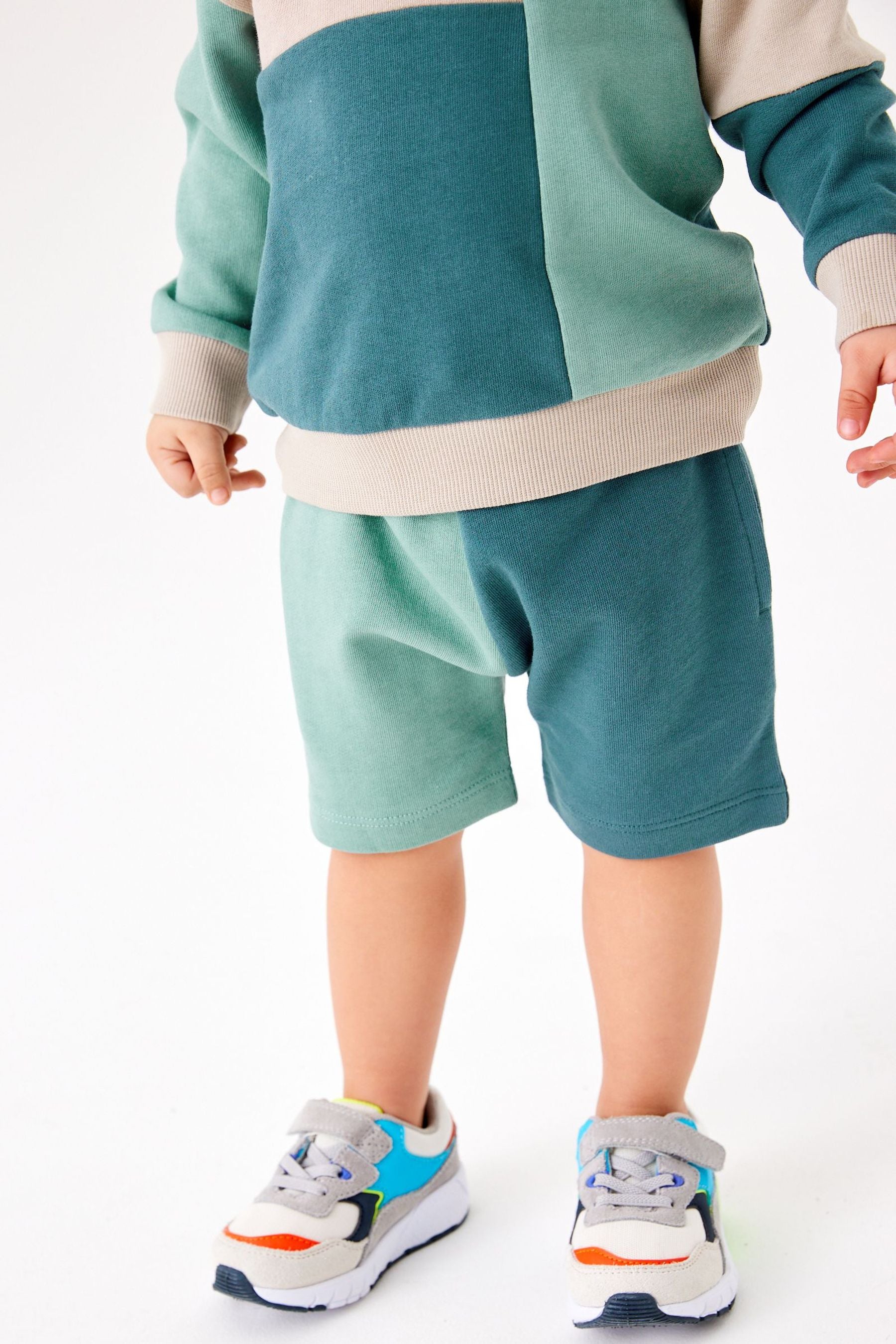 Teal Blue Colourblock Jersey Zip Through And Short Set (3mths-7yrs)