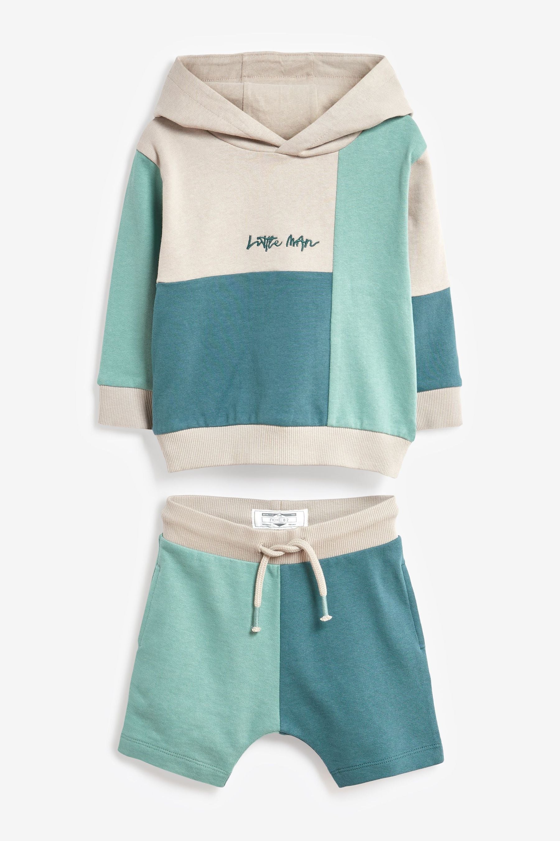 Teal Blue Colourblock Jersey Zip Through And Short Set (3mths-7yrs)