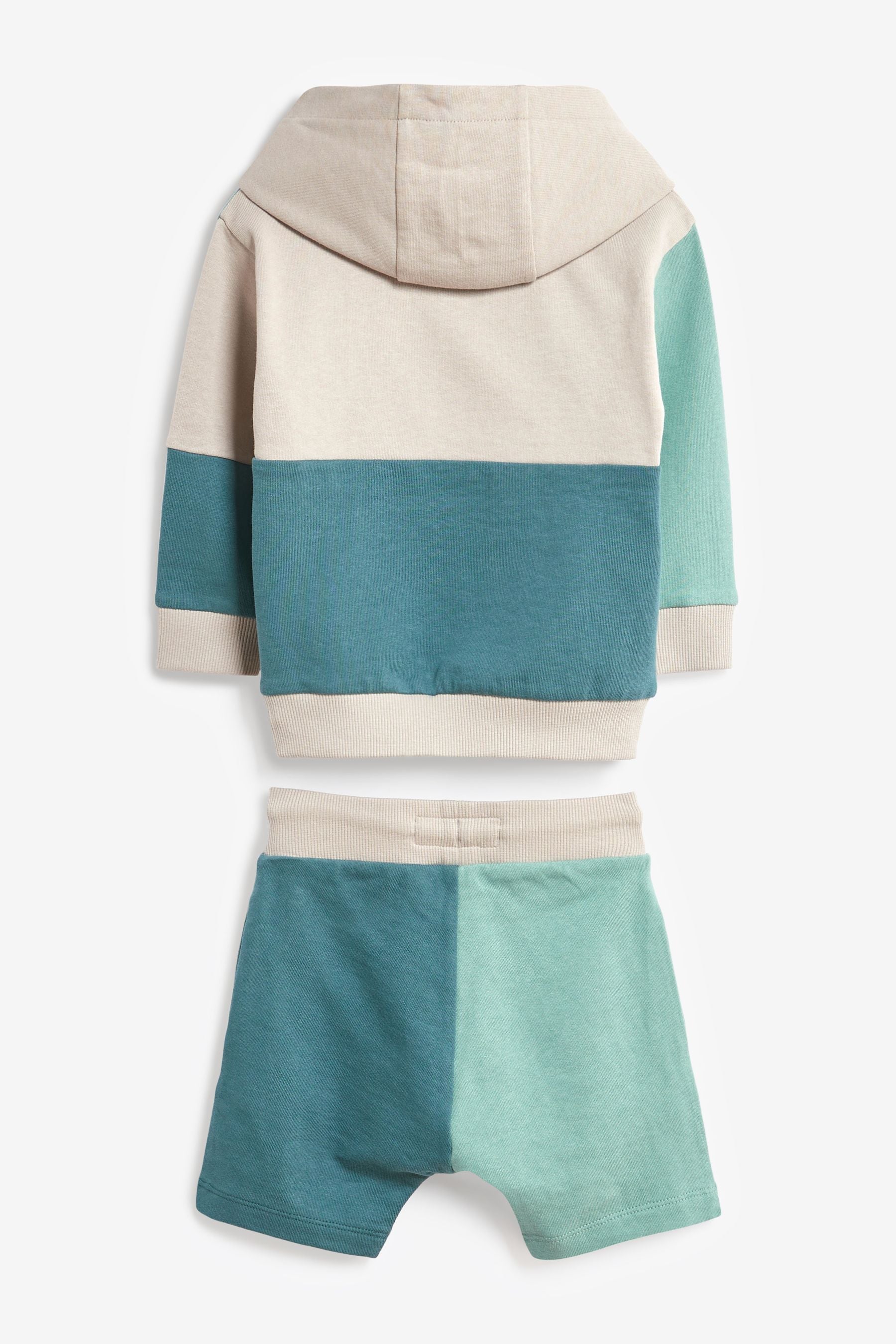 Teal Blue Colourblock Jersey Zip Through And Short Set (3mths-7yrs)