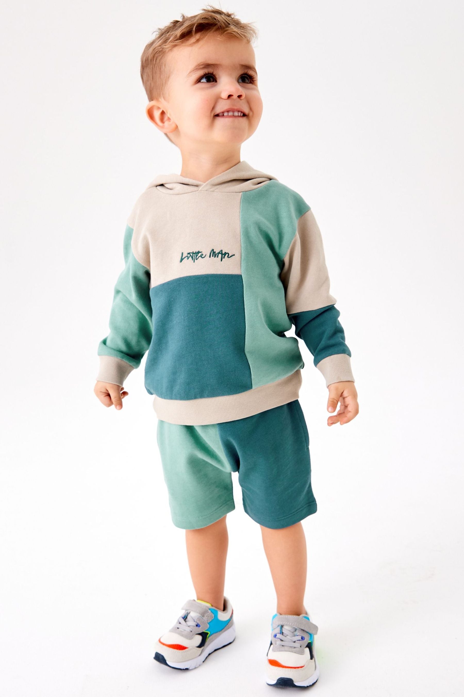 Teal Blue Colourblock Jersey Zip Through And Short Set (3mths-7yrs)