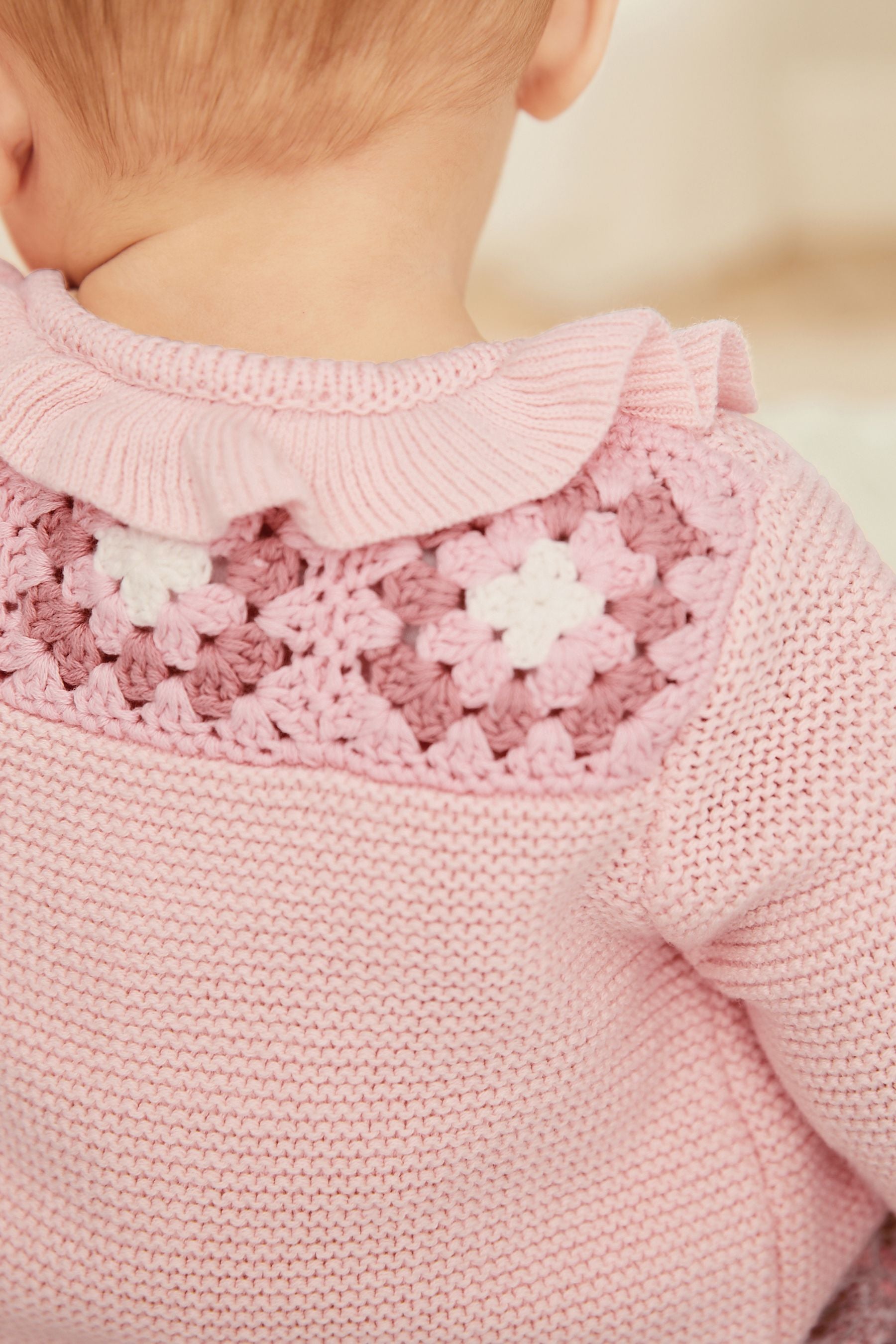 Pink Crochet Detail Baby Cardigan (0mths-2yrs)