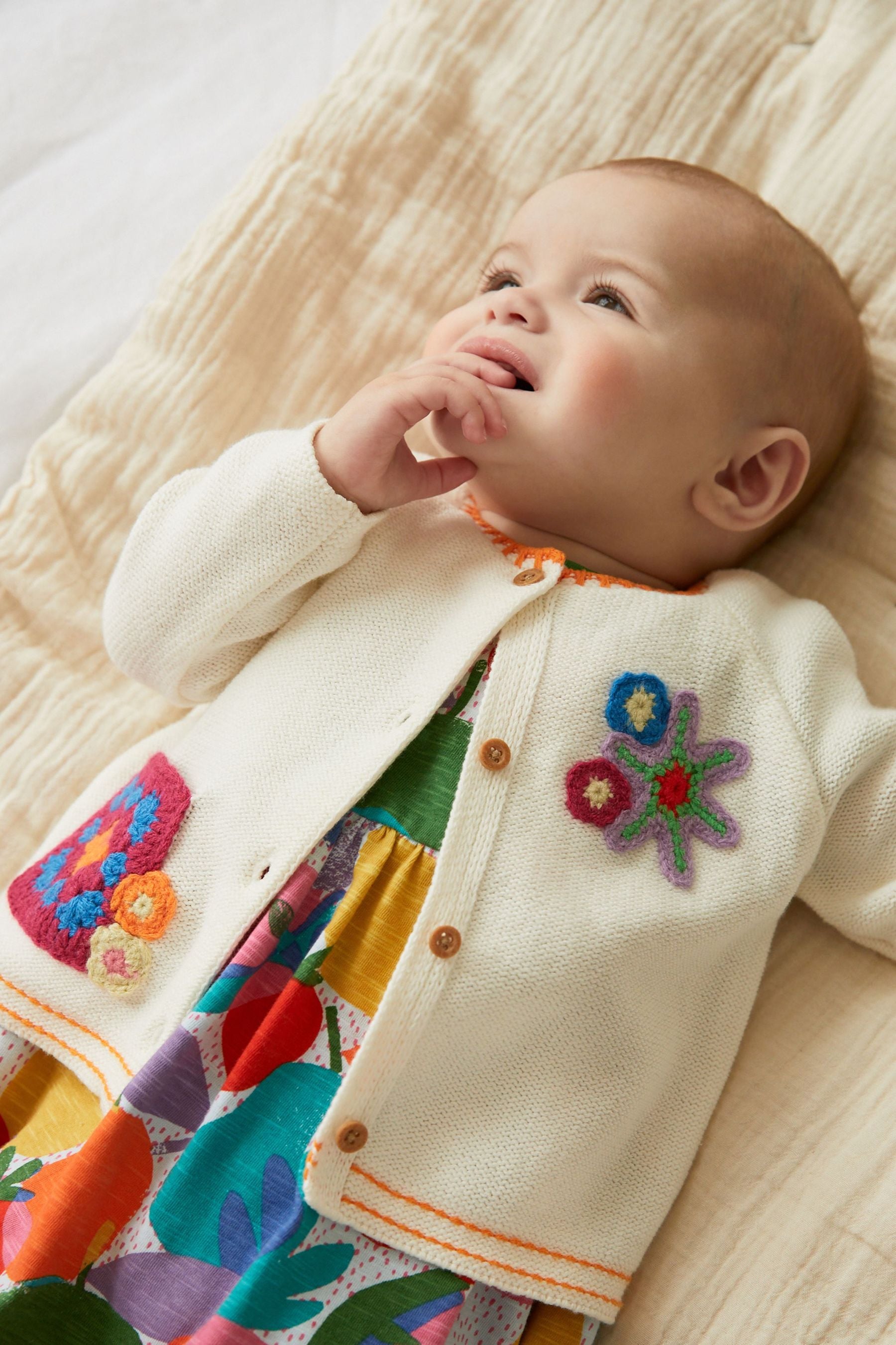 White Floral Crochet Detail Baby Cardigan (0mths-2yrs)