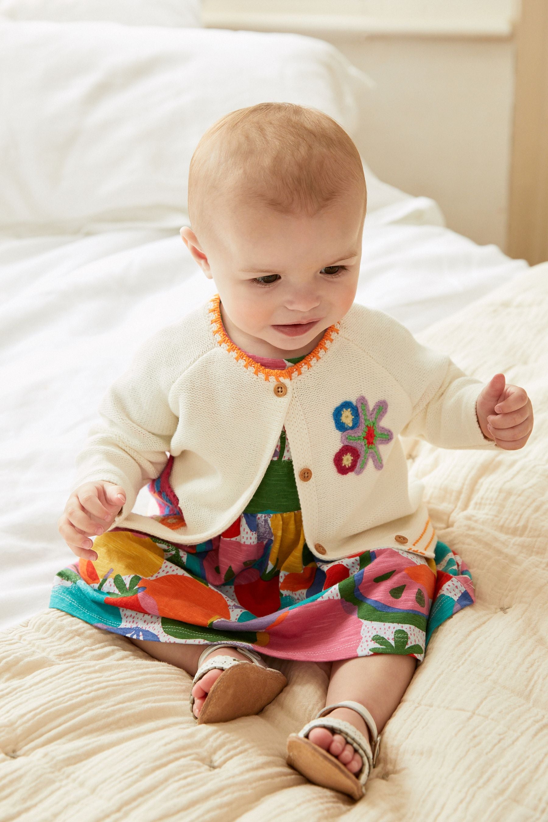 White Floral Crochet Detail Baby Cardigan (0mths-2yrs)