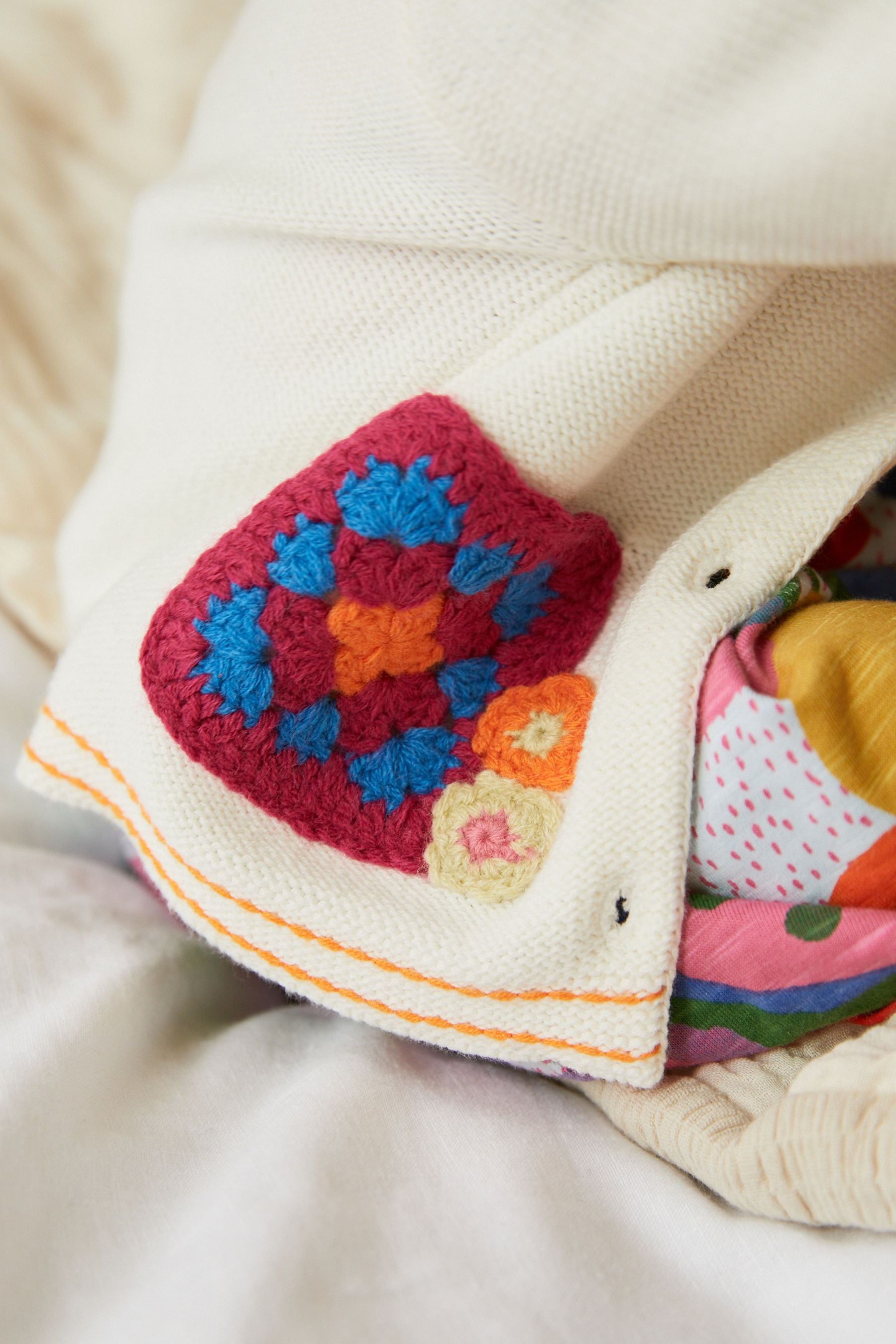 White Floral Crochet Detail Baby Cardigan (0mths-2yrs)