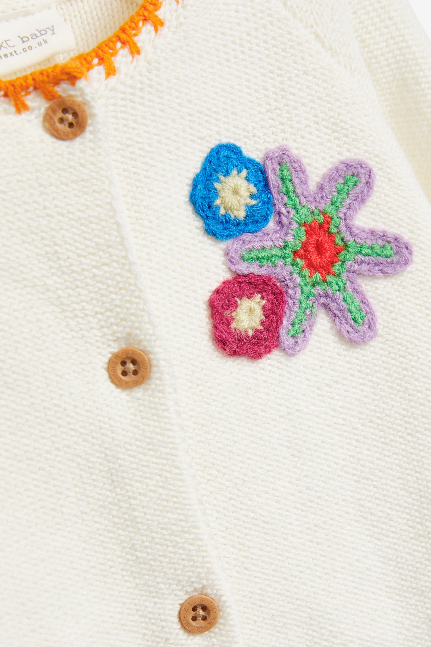 White Floral Crochet Detail Baby Cardigan (0mths-2yrs)