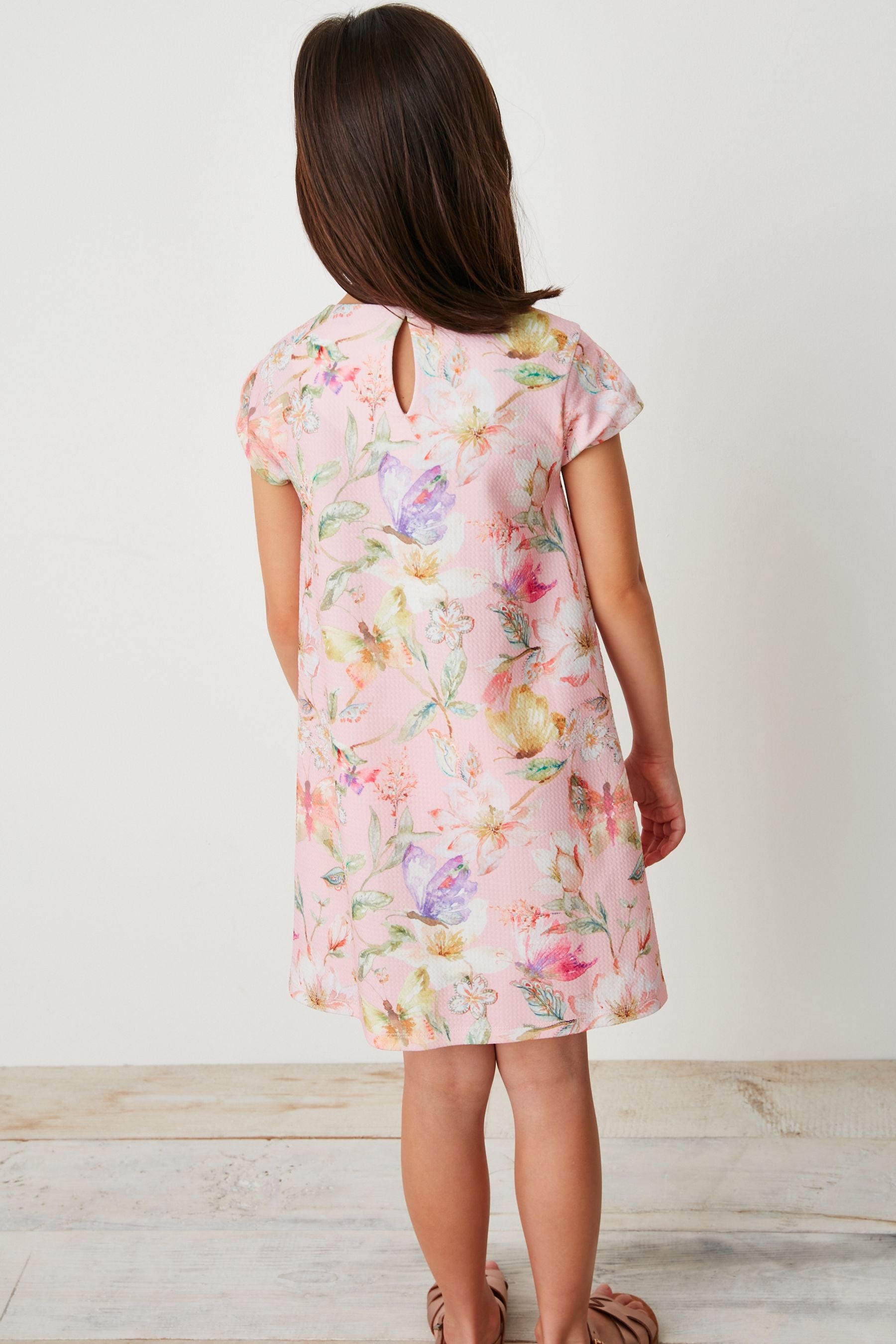 Pink Floral & butterfly Occasion Dress (3-16yrs)