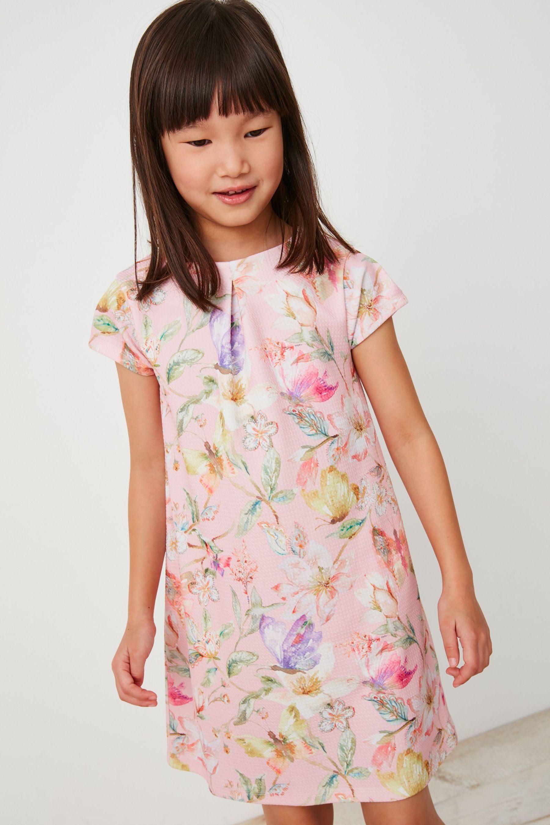 Pink Floral & butterfly Occasion Dress (3-16yrs)