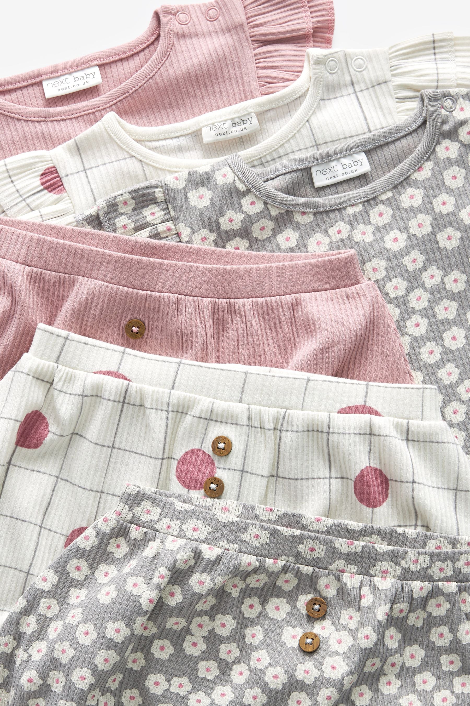 Pink & Grey Baby 6 Piece T-Shirt and Shorts Set